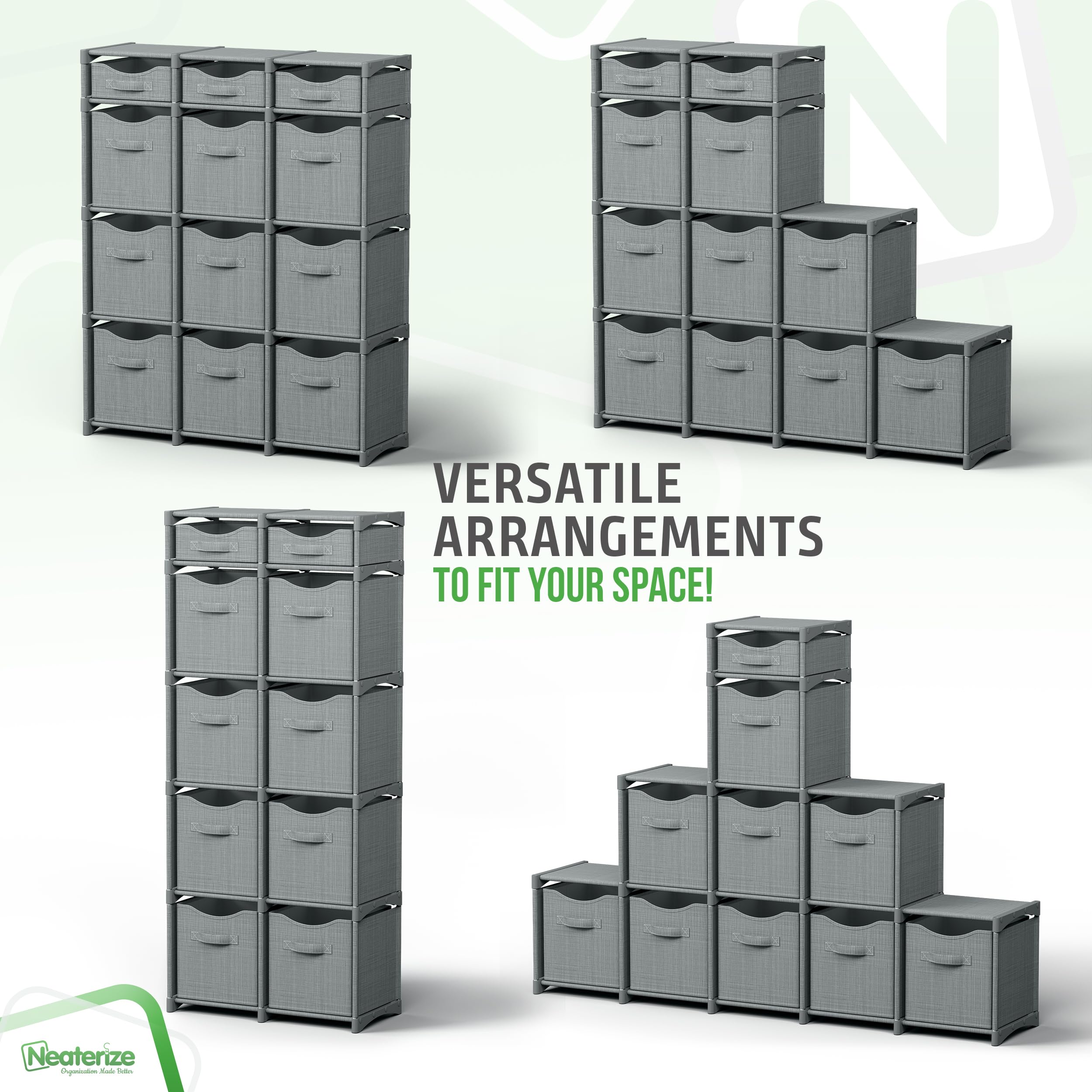 NEATERIZE comparaison d'échelle avec un livre illustrant dimensions et gain d'espace