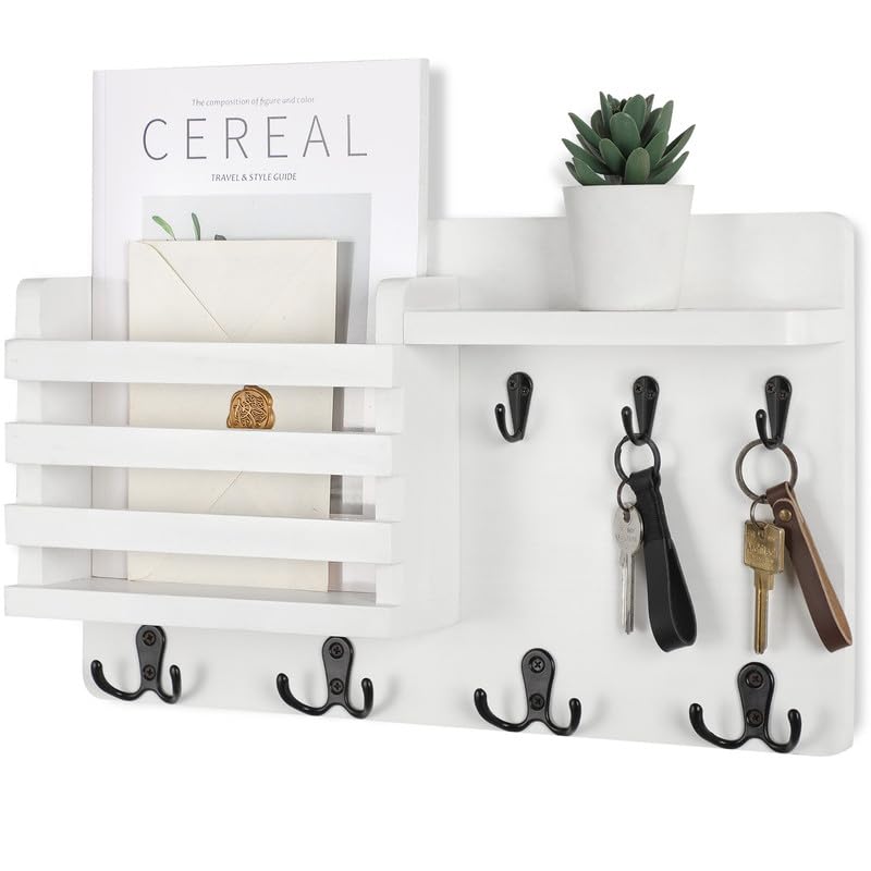Nekon vue frontale du porte-courrier blanc organisant courrier et clés