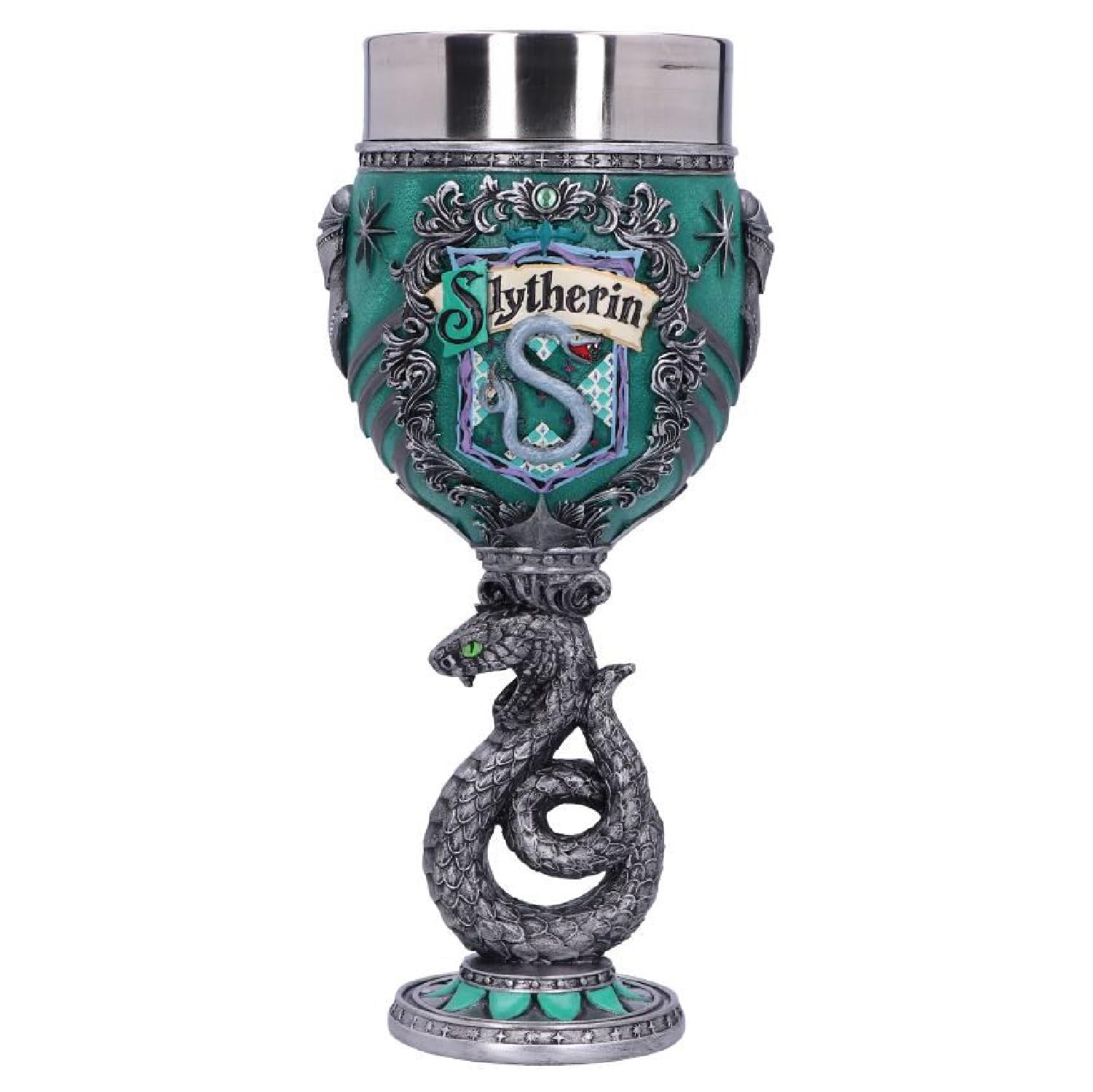 Nemesis Now calice Slytherin face montrant le blason et l'effet dramatique
