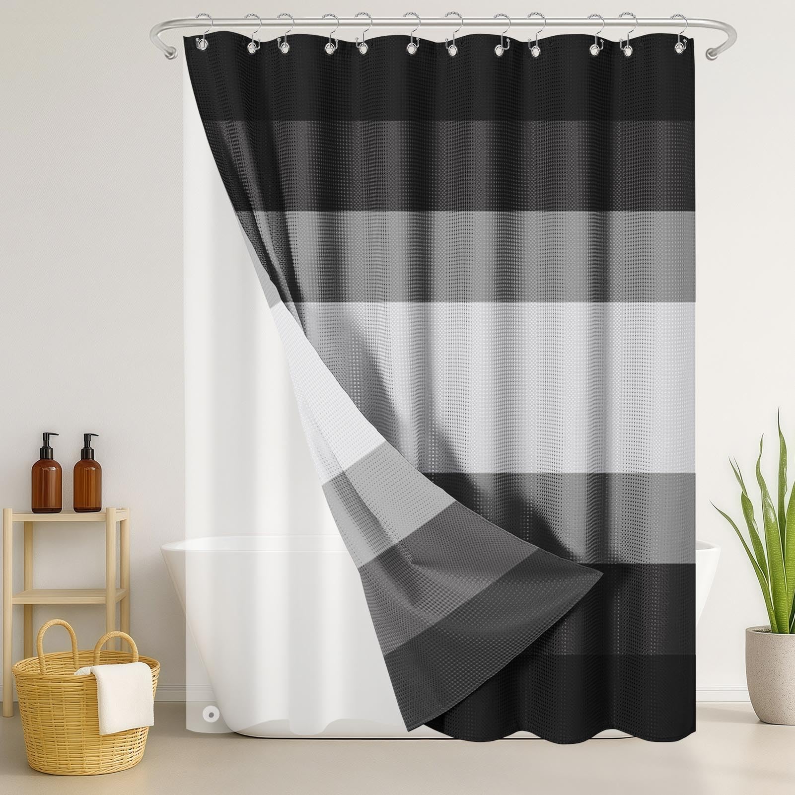 Nesphy coin décor avec rideau gris apportant ambiance contemporaine