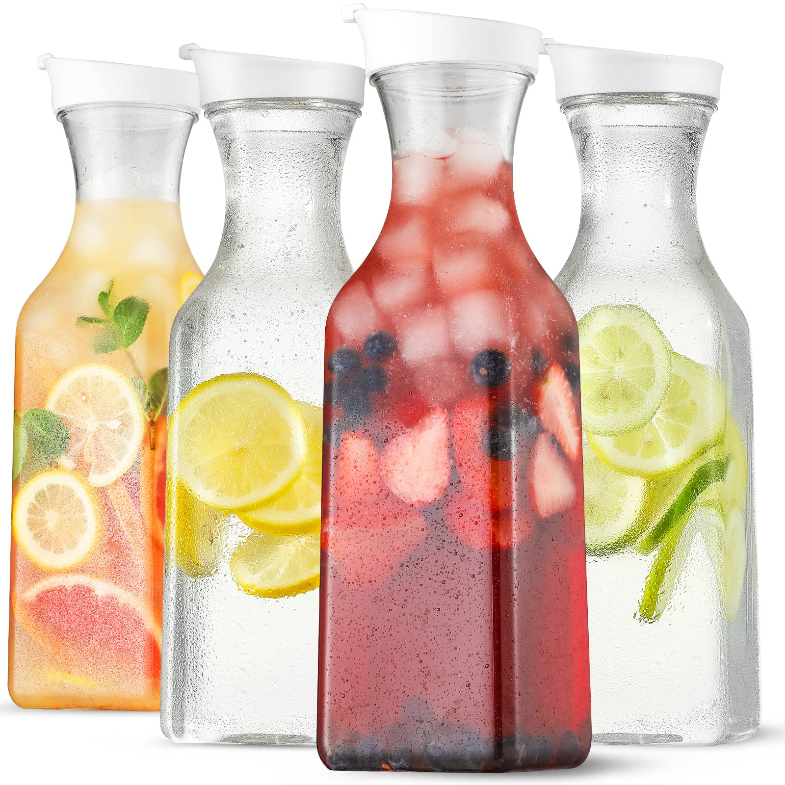 NETANY vue avant du pack de 4 carafes 50 oz montrant la forme et l’étiquette