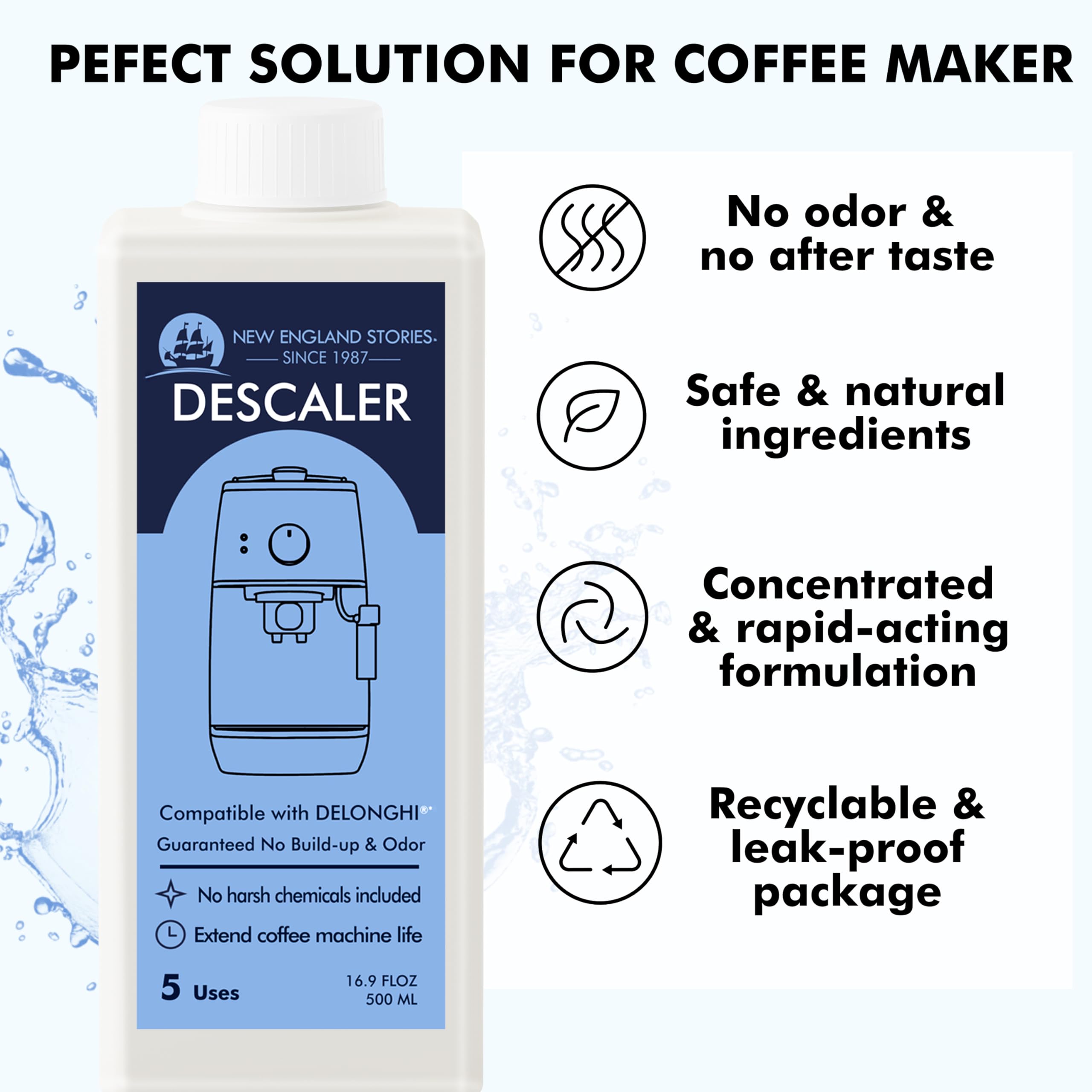 New England Stories produit à côté d'une machine DeLonghi démontrant compatibilité pratique