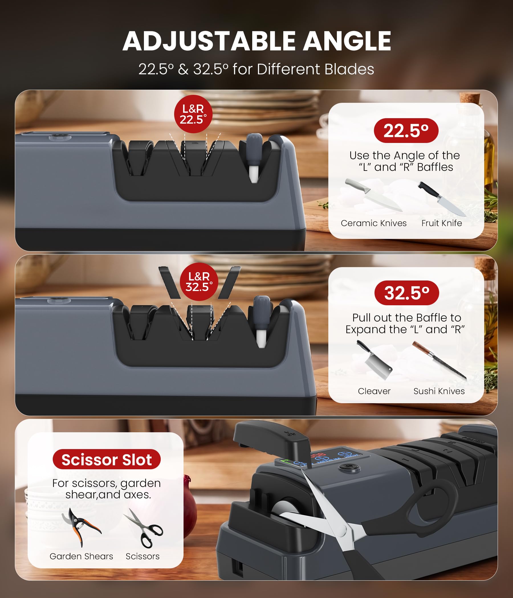 Newise appareil en train d'affûter un couteau avec réglage d'angle pour polyvalence