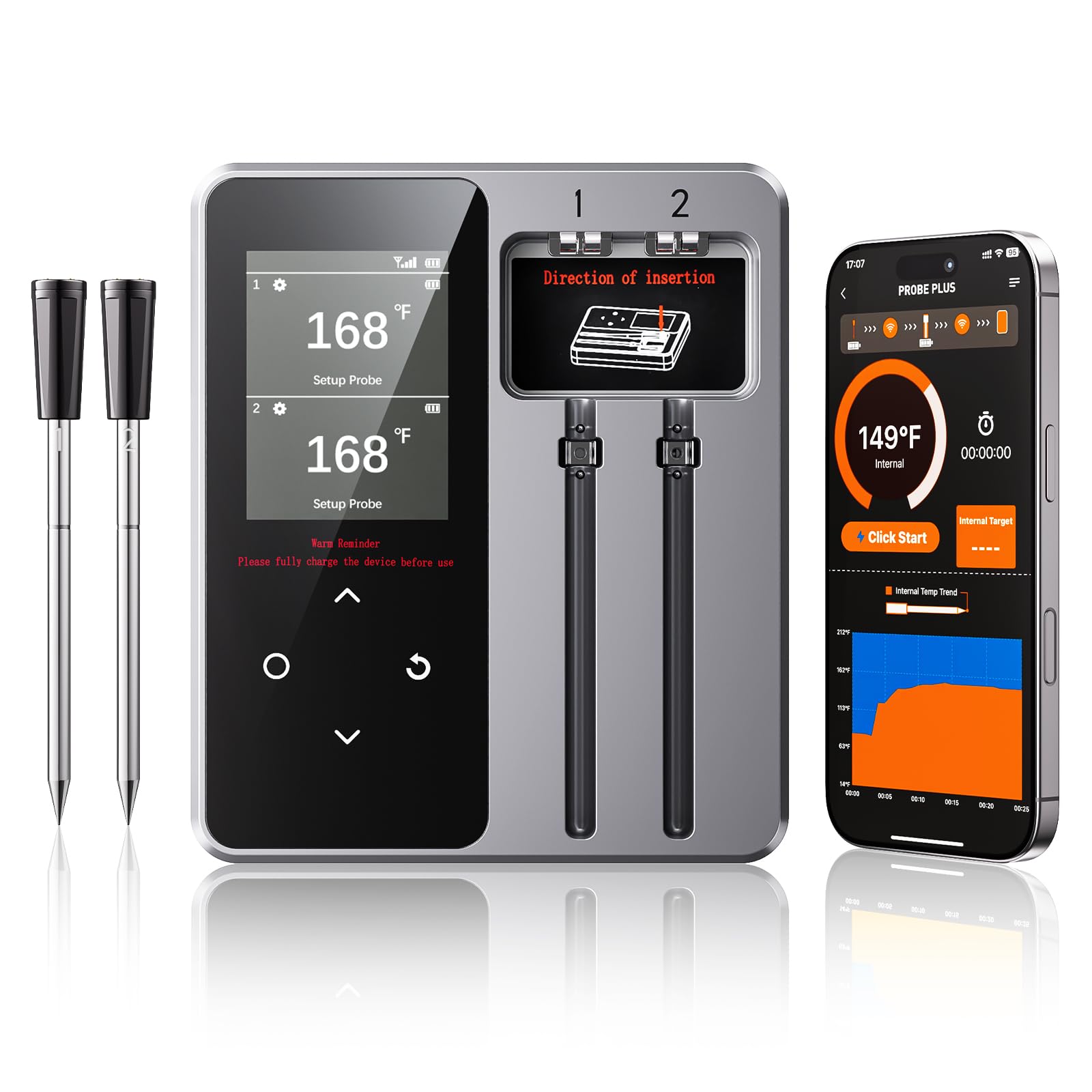 Newise thermomètre viande face avant avec base LED pour lecture rapide