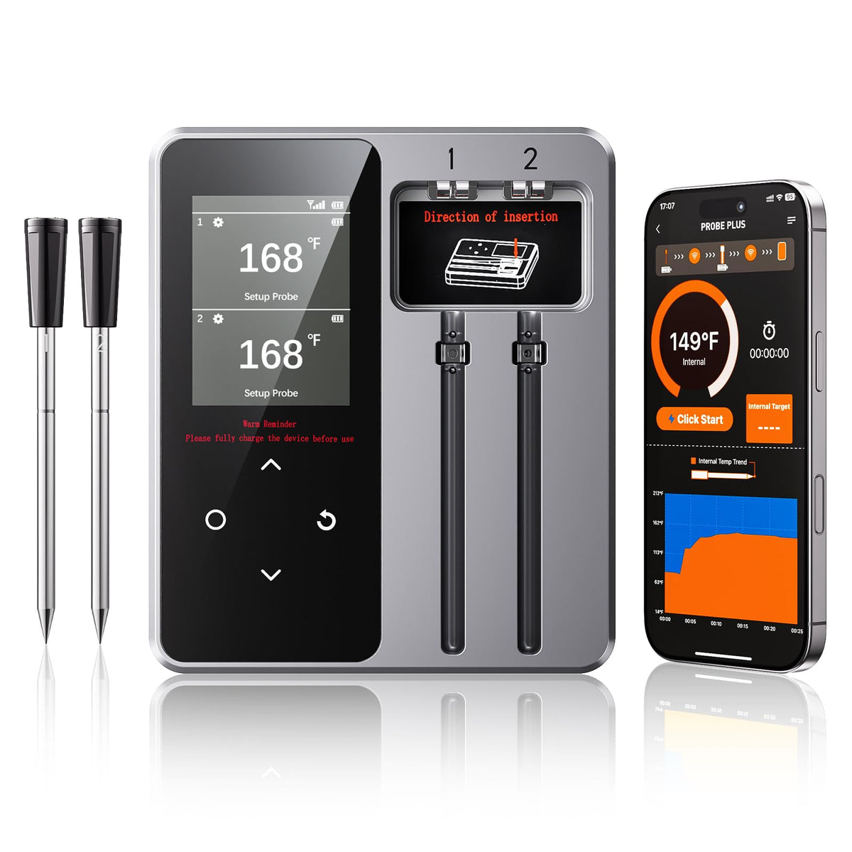 Newise thermomètre viande face avant avec base LED pour lecture rapide