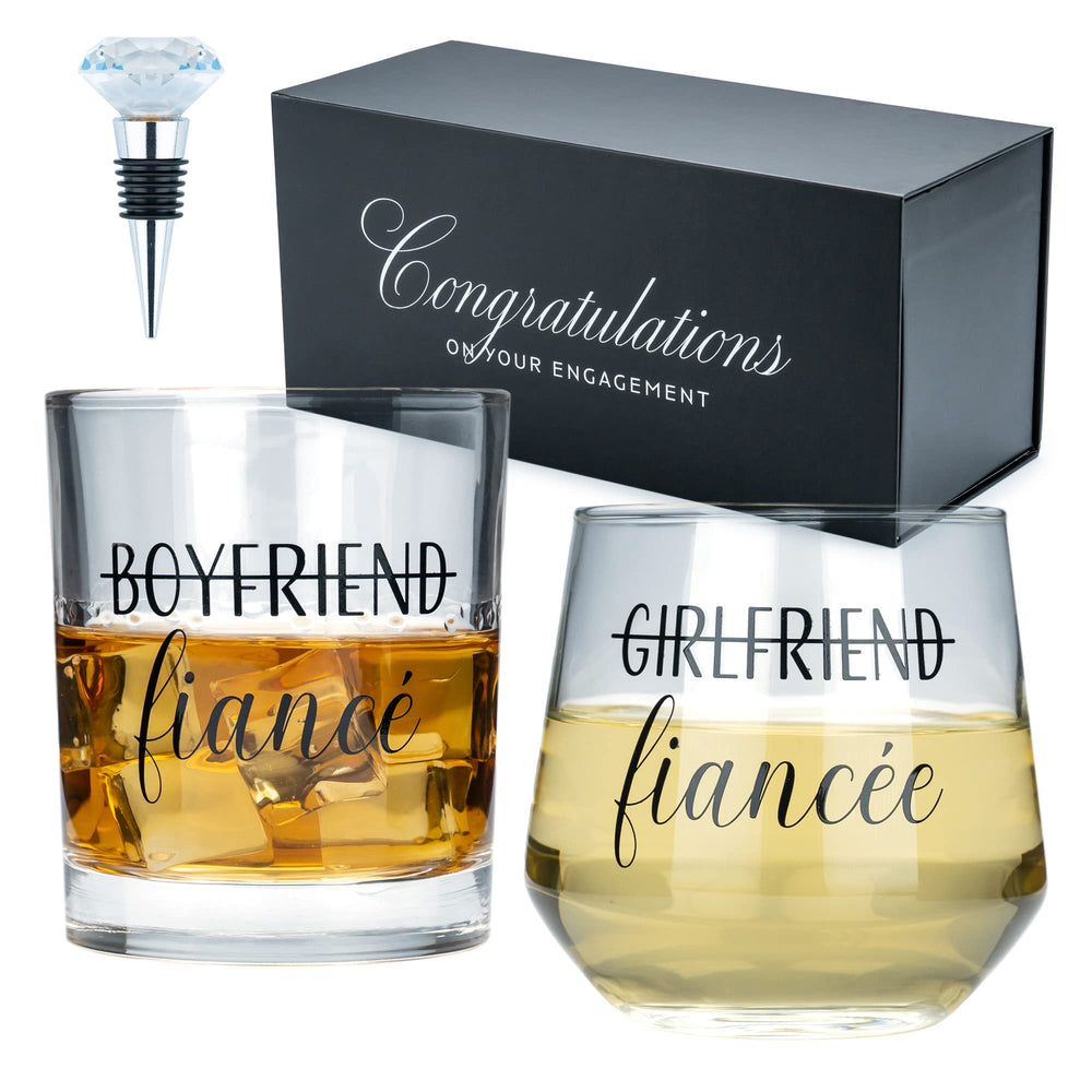 Newlywoo coffret ouvert montrant les verres et bouchon, parfait pour offrir