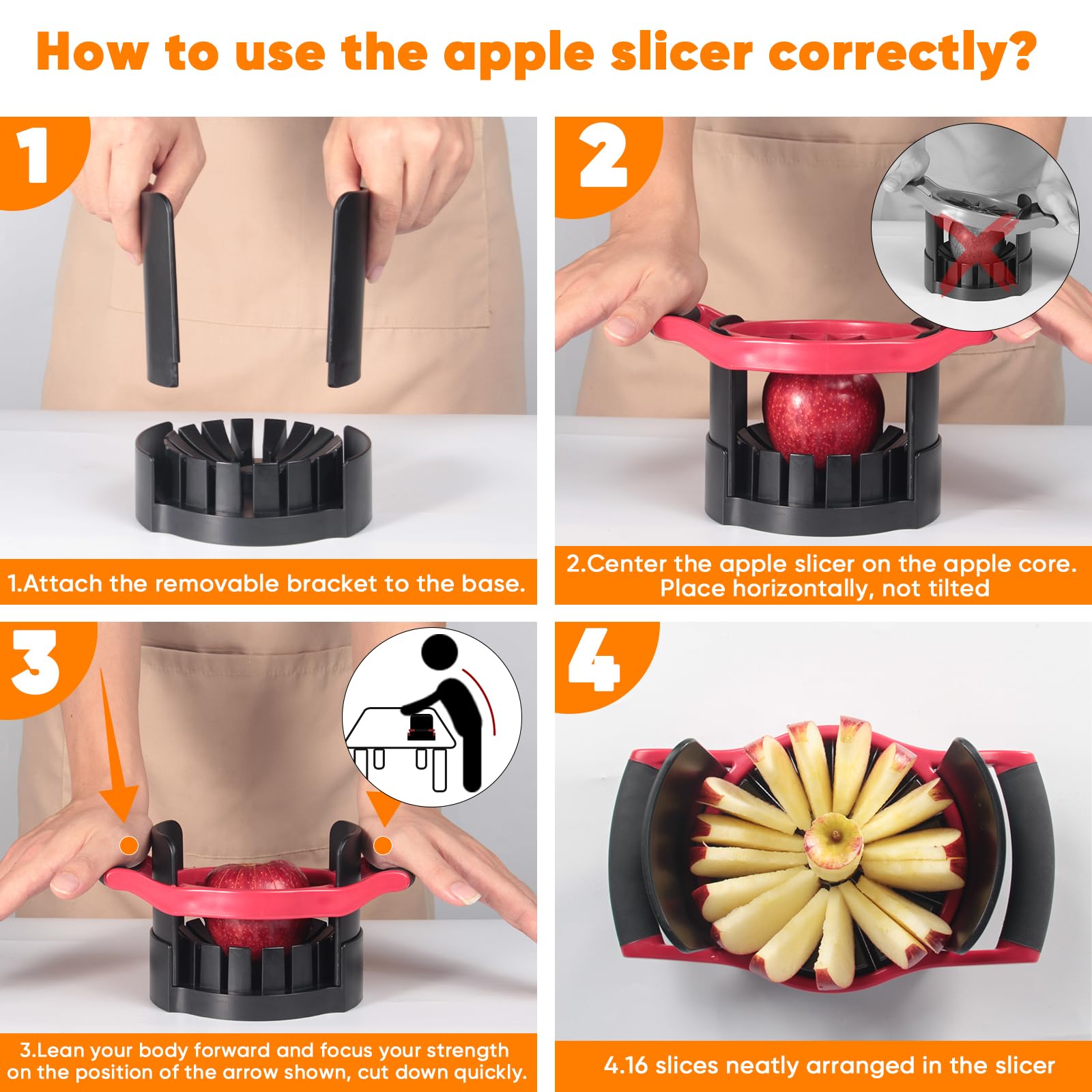 Newness coupe‑pomme base intégrée assurant stabilité et coupes complètes