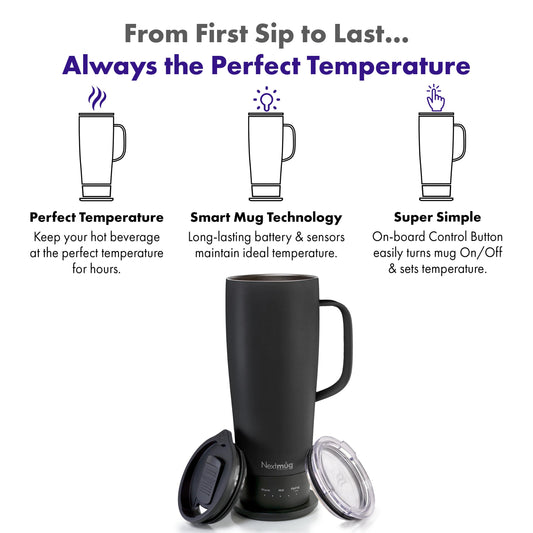 Nextmug Ultra affichage LED indiquant température et autonomie claire