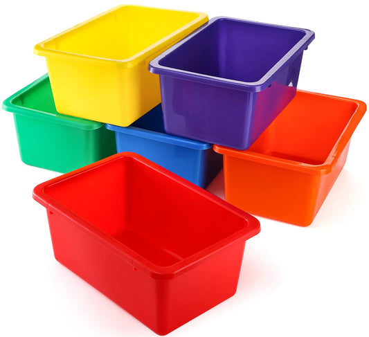Nicunom vue frontale de l’ensemble de six bacs colorés montrant rangement organisé