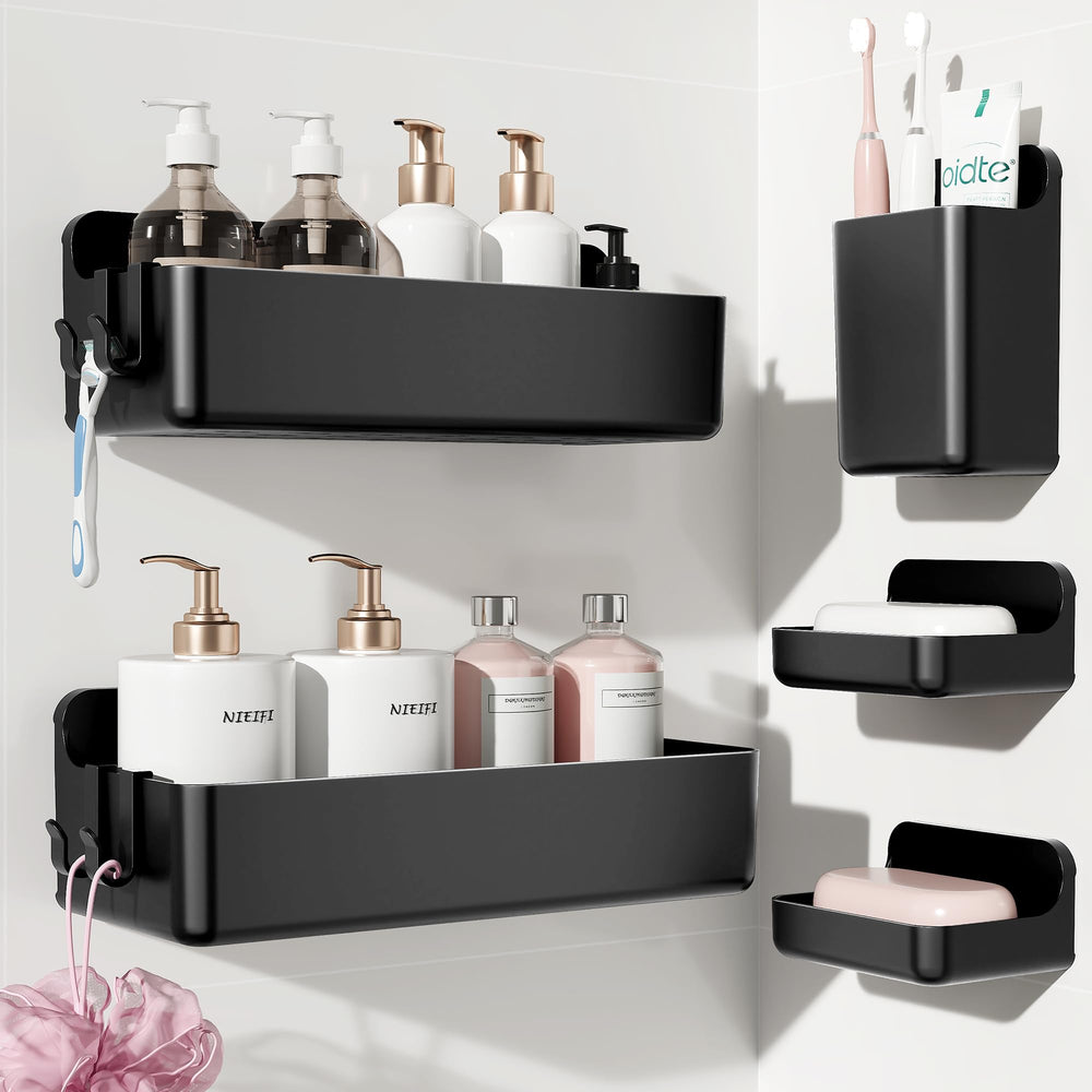 Nieifi étagère douche face avant noir, rangement organisé et design