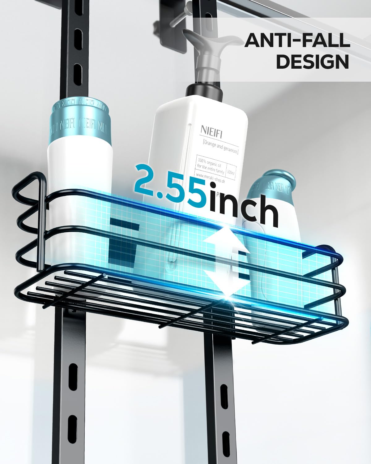 Nieifi en usage dans une douche illustrant gain d'espace
