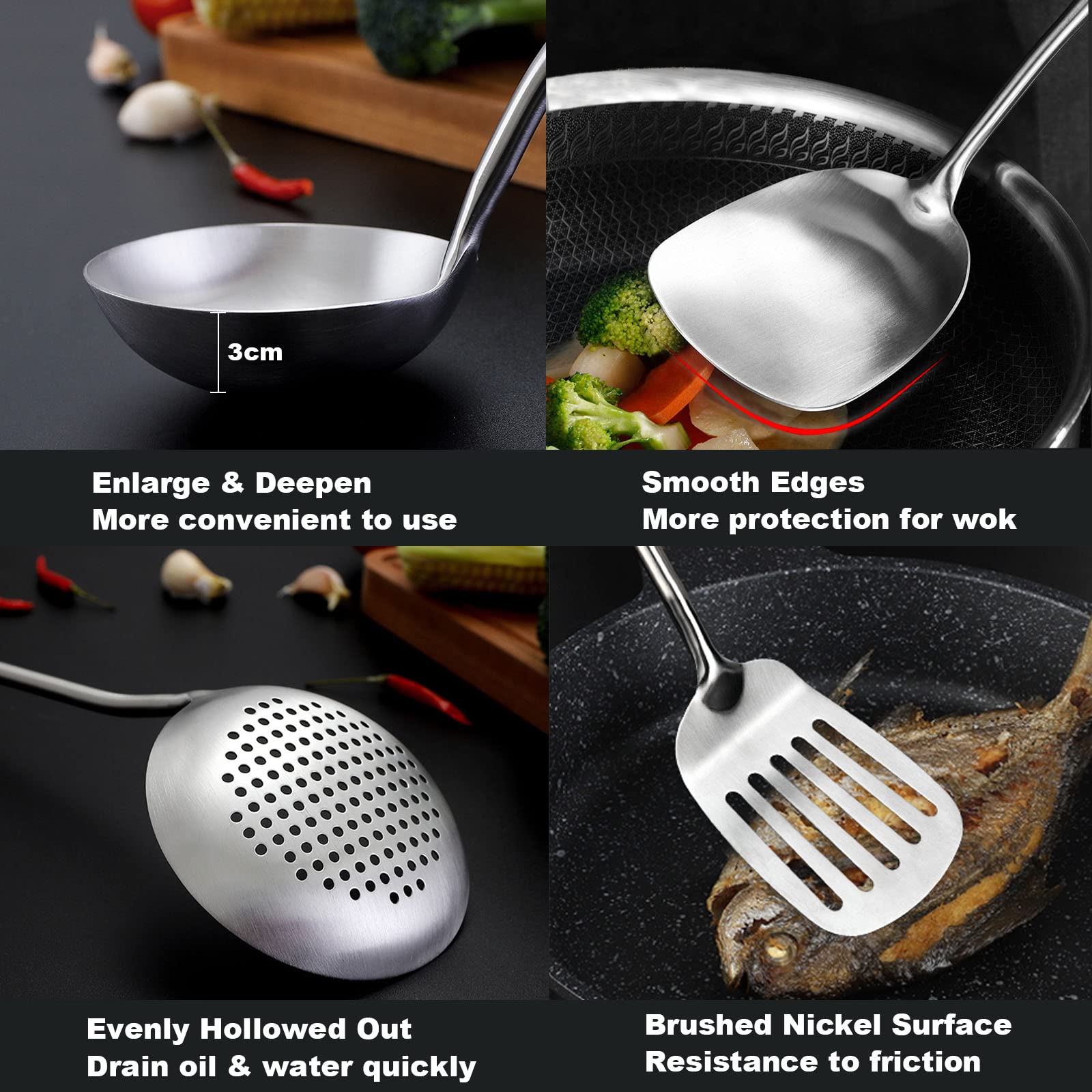 NIITAWH louche profonde 17" pour servir soupes et sauces sans éclaboussures