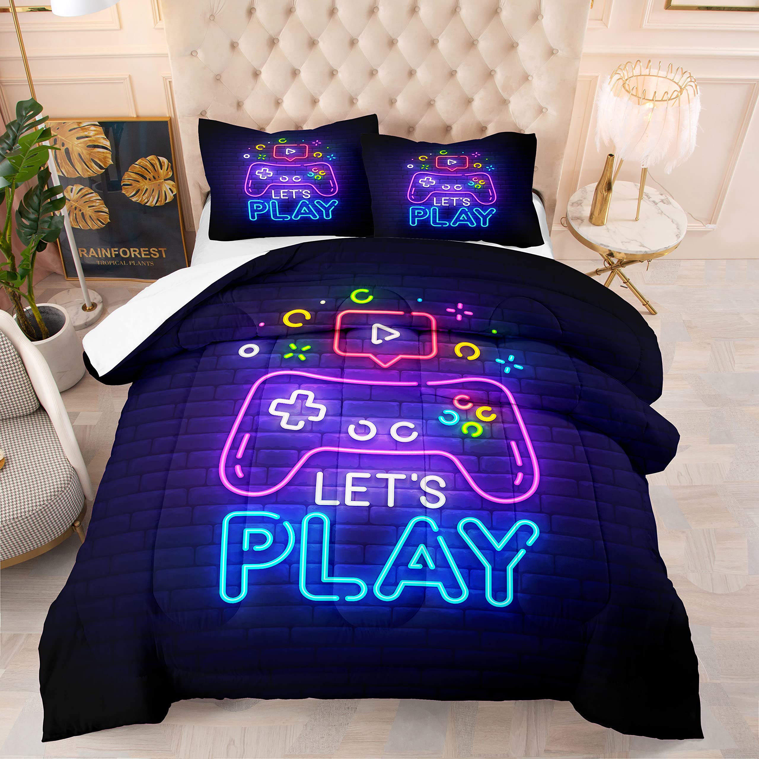 Parure NINENINE couette face avant montrant le motif gaming et confort visuel