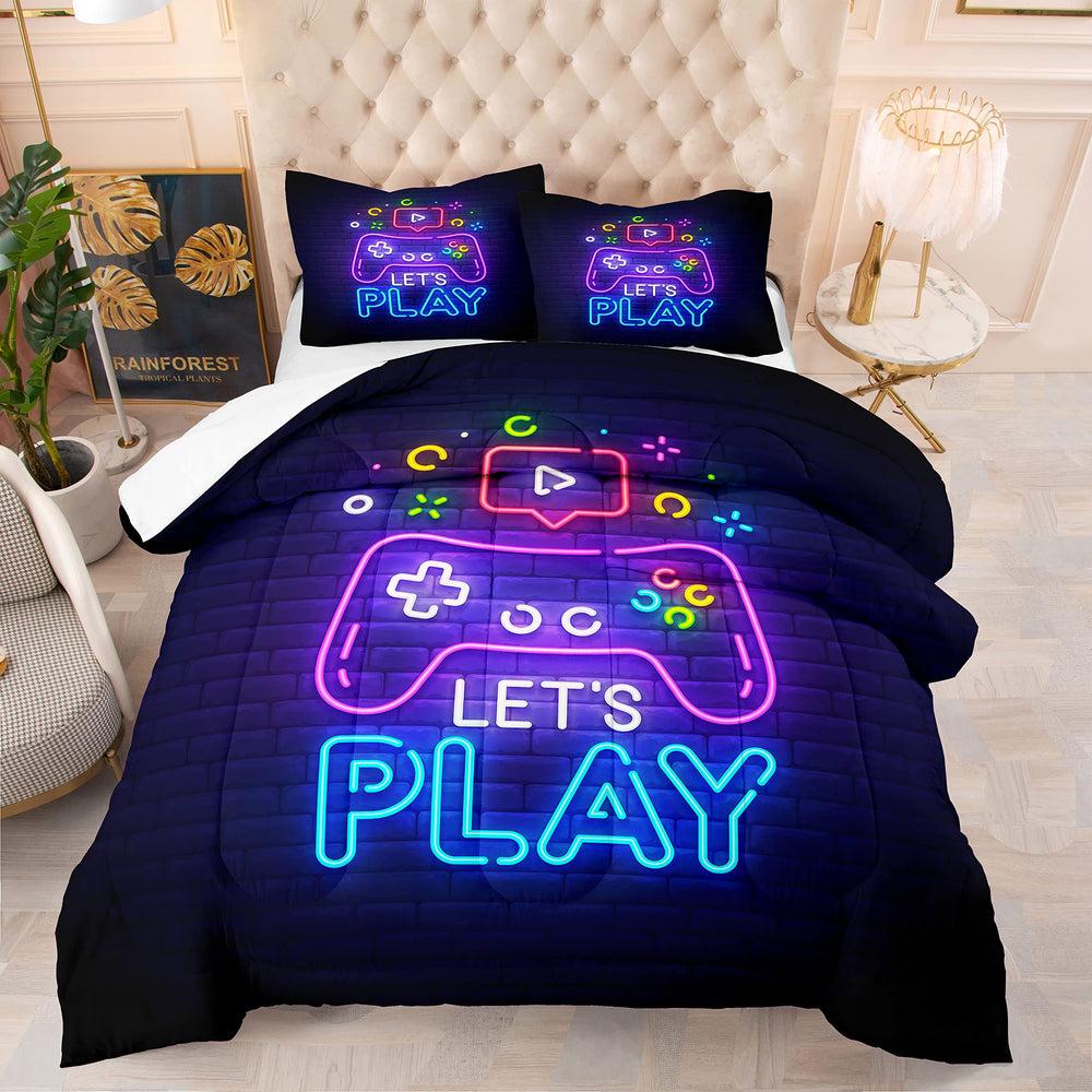 Parure NINENINE couette face avant montrant le motif gaming et confort visuel
