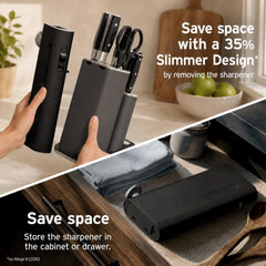 Ninja affûteur NeverDull amovible en action, affûte la lame précisément pour tranchant durable