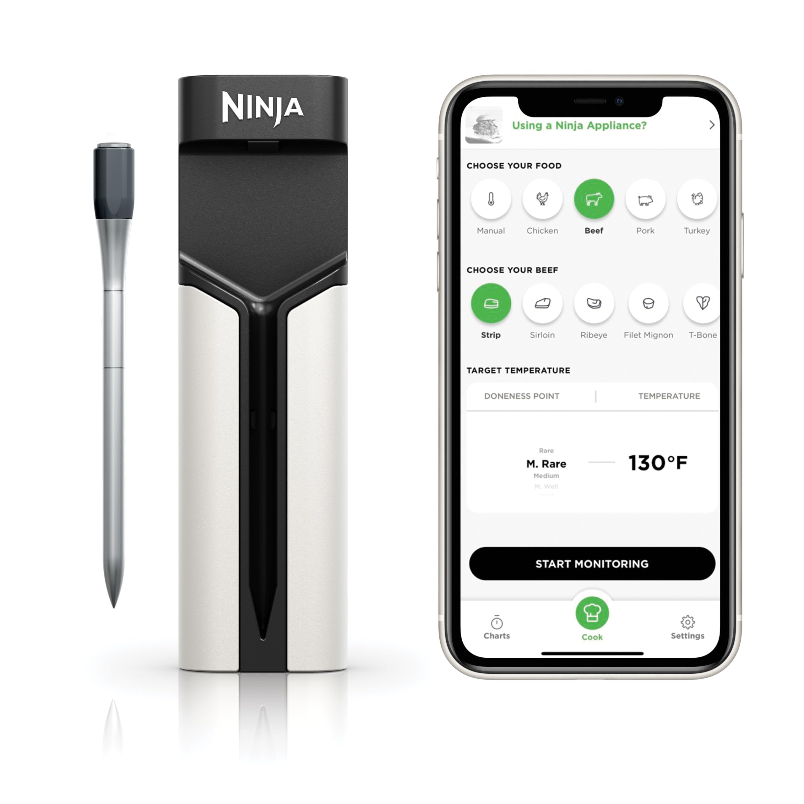 Ninja ProChef face avant montrant la sonde et l'étui, précision instantanée