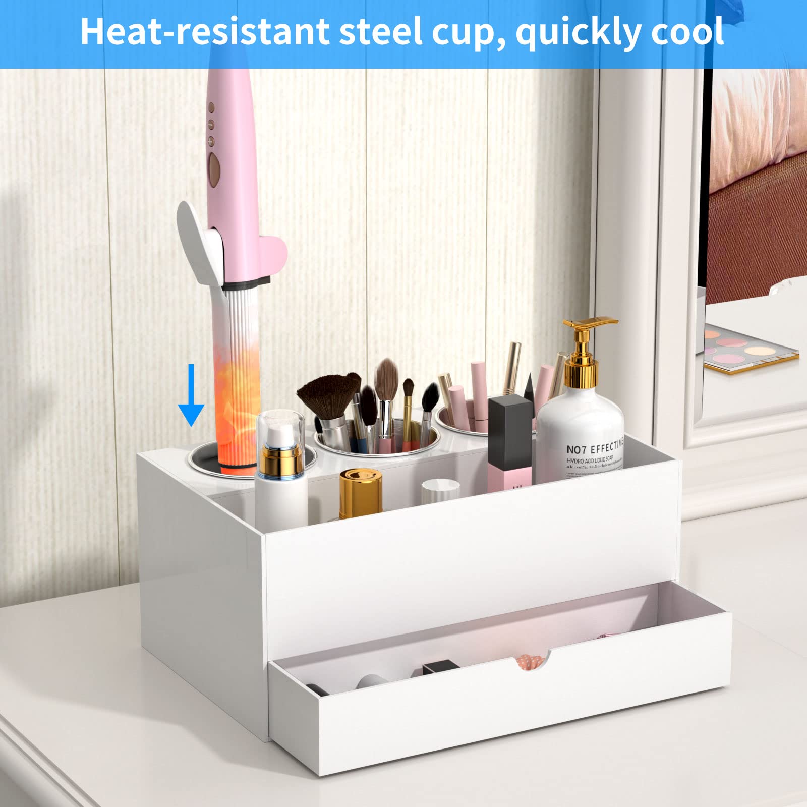 NIUBEE tiroir ouvert montrant rangement pratique pour élastiques et pinces