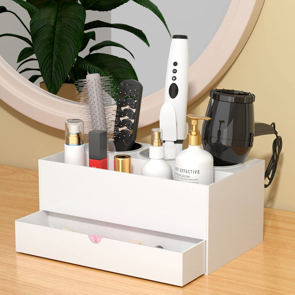 NIUBEE organisateur en usage avec sèche-cheveux pour un plan de toilette dégagé