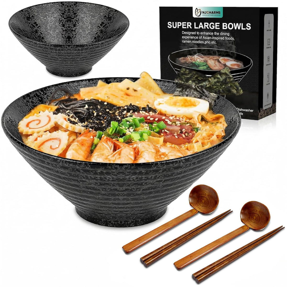 NJCHARMS bol ramen face noire, capacité 60 oz pour portions généreuses