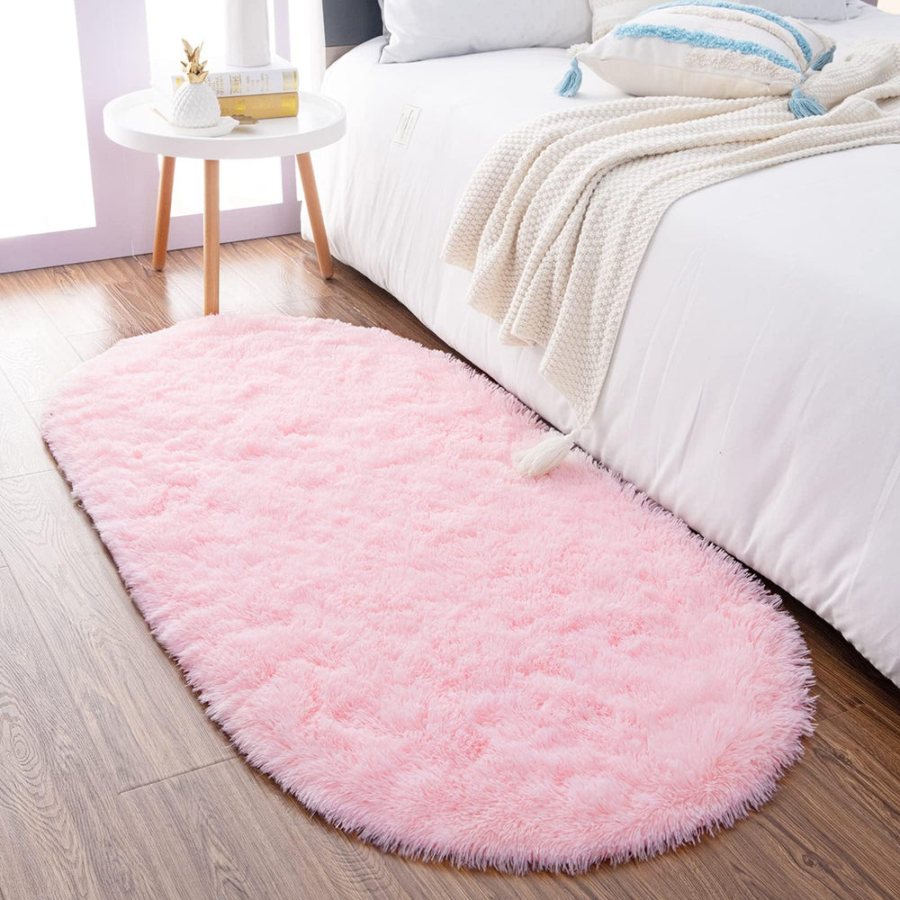 Noahas vue avant du tapis ovale rose montrant design et format pratique