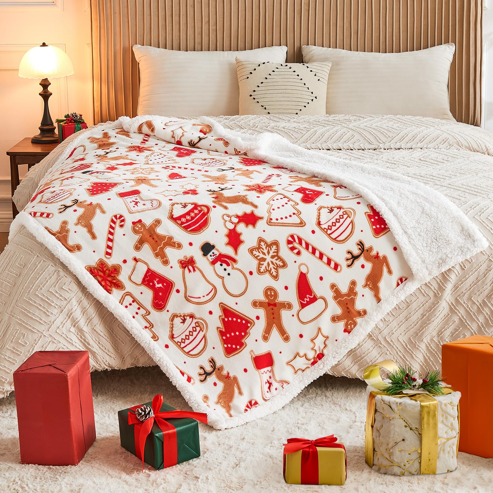 NORD ECO plaid drapé sur lit, décoration de Noël chaleureuse et élégante