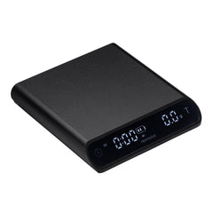 Normcore vue de face de la Pocket Coffee Scale V3 montrant l'interface et portabilité