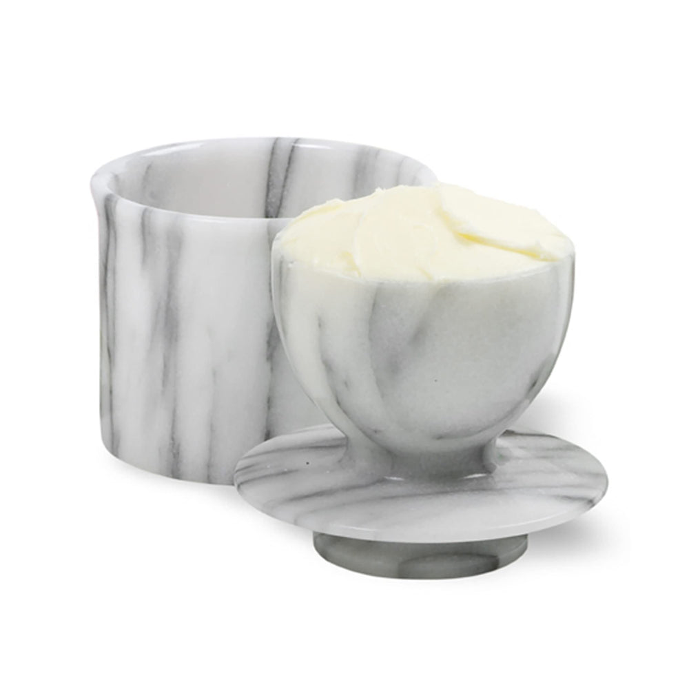 Norpro beurrier vue avant montrant design off‑white et finition marbre