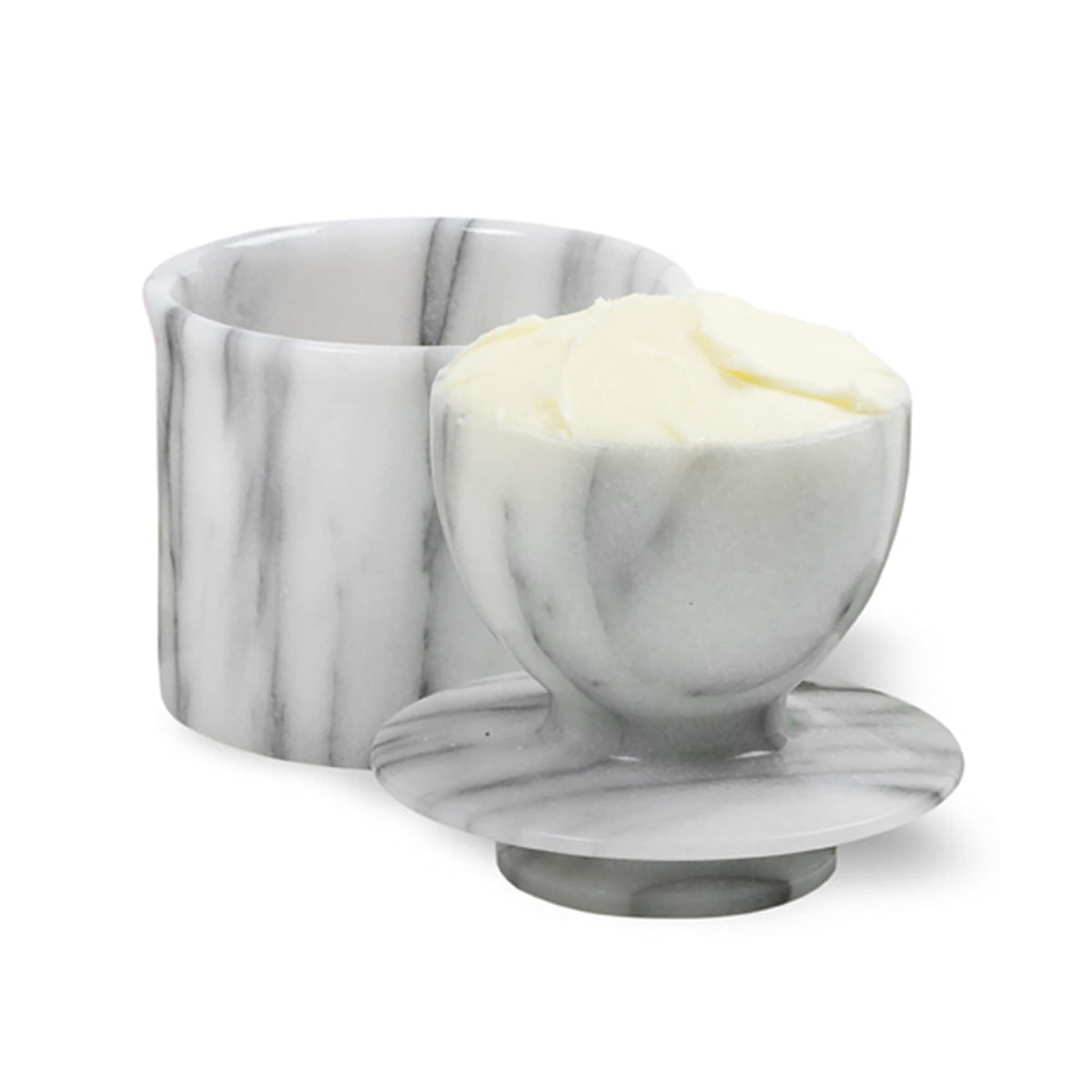 Norpro beurrier vue avant montrant design off‑white et finition marbre