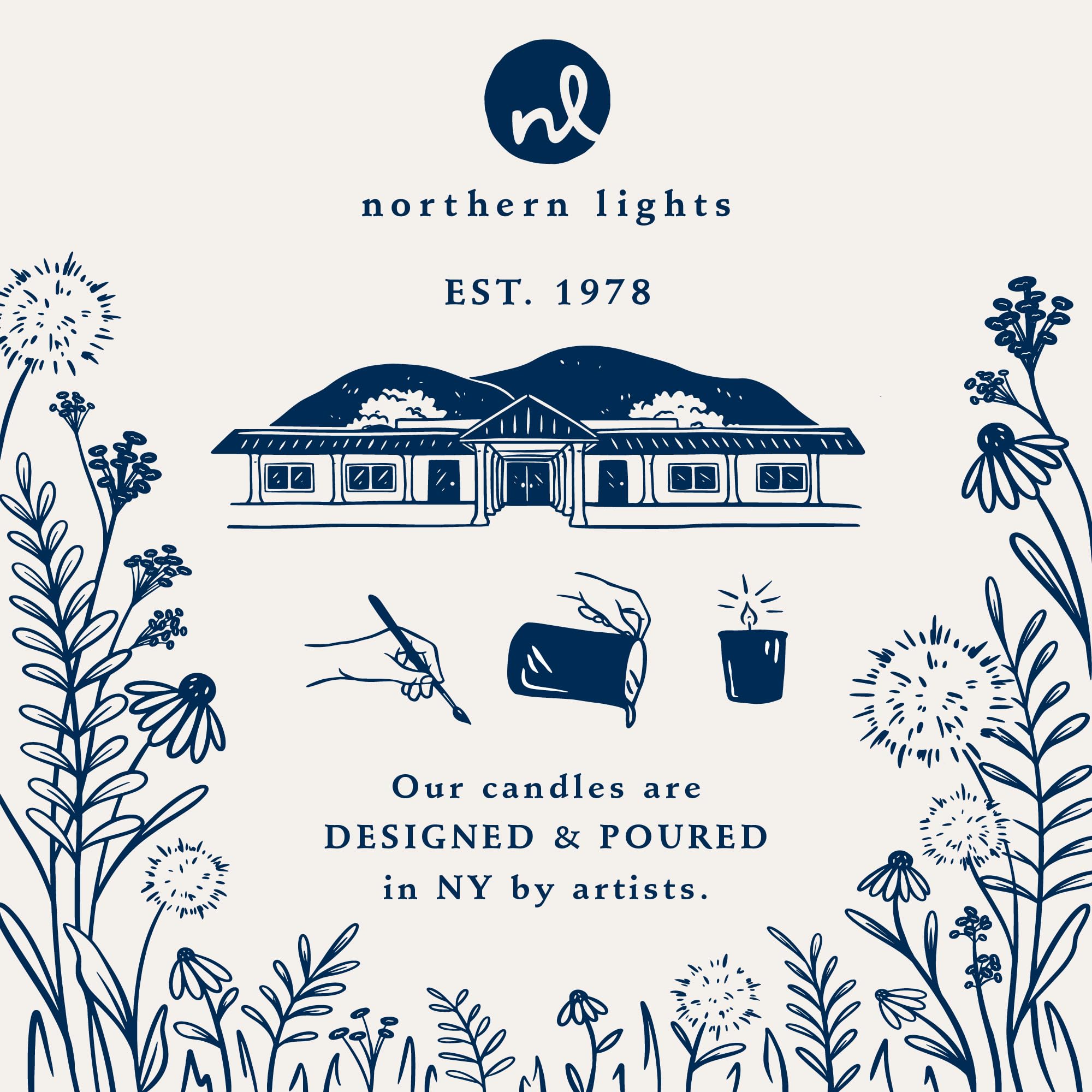 Northern Lights Candles bougie placée à côté d'une main pour évaluer la taille compacte