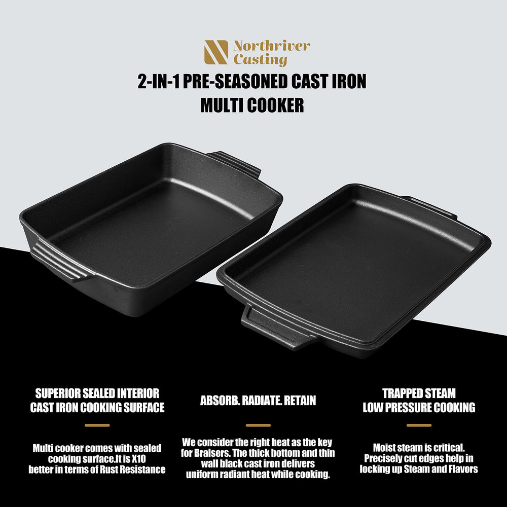 Northriver Casting gros plan texture fonte pré-assaisonnée offrant surface antiadhésive