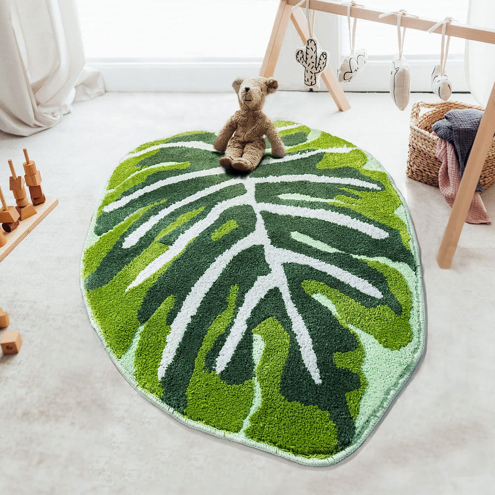 NOTASA vue frontale du tapis feuille verte apportant confort décoratif