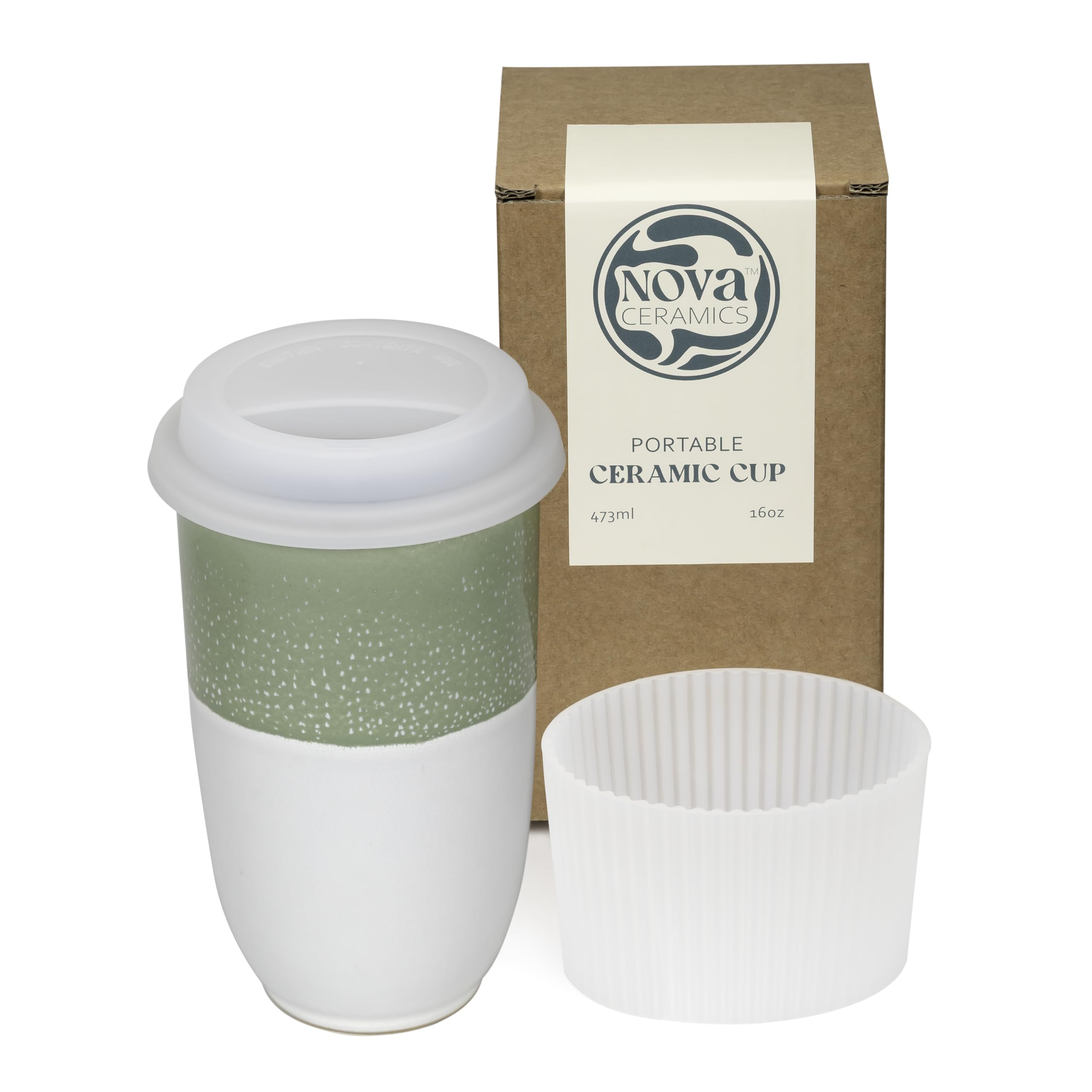 NOVA CERAMICS vue avant du mug vert sauge élégant et pratique