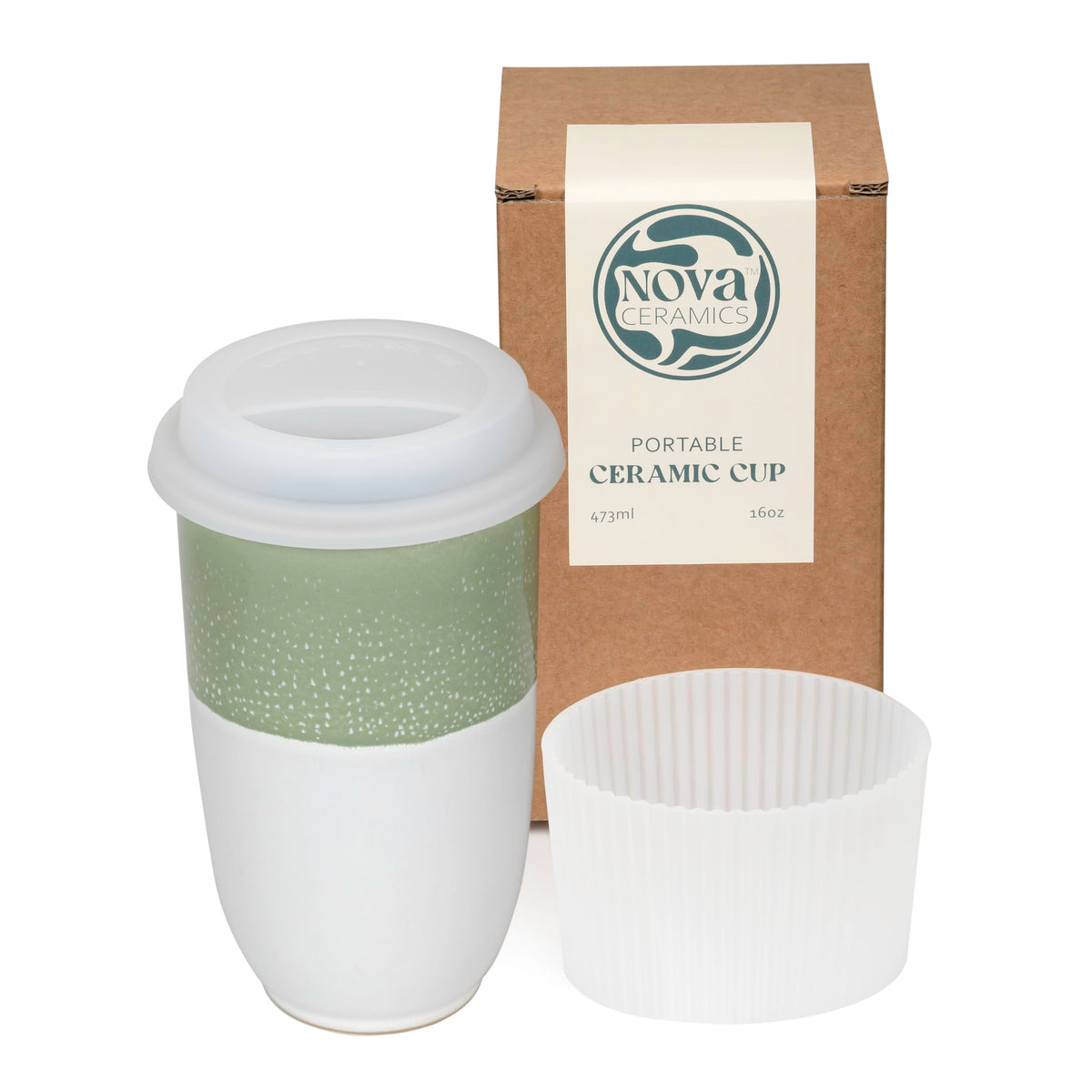 NOVA CERAMICS vue avant du mug vert sauge élégant et pratique