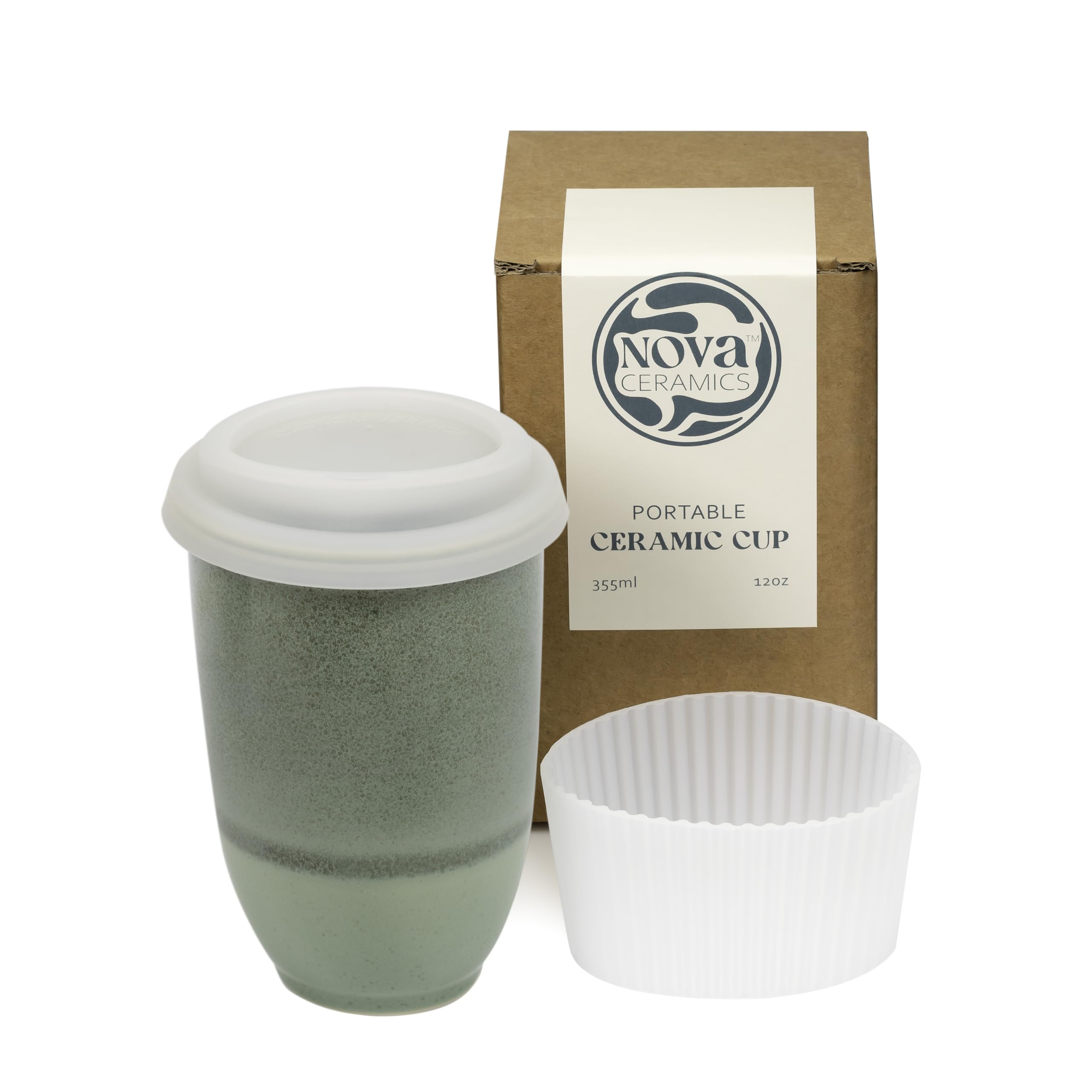 NOVA CERAMICS mug face montrant design émeraude et maintien chaud