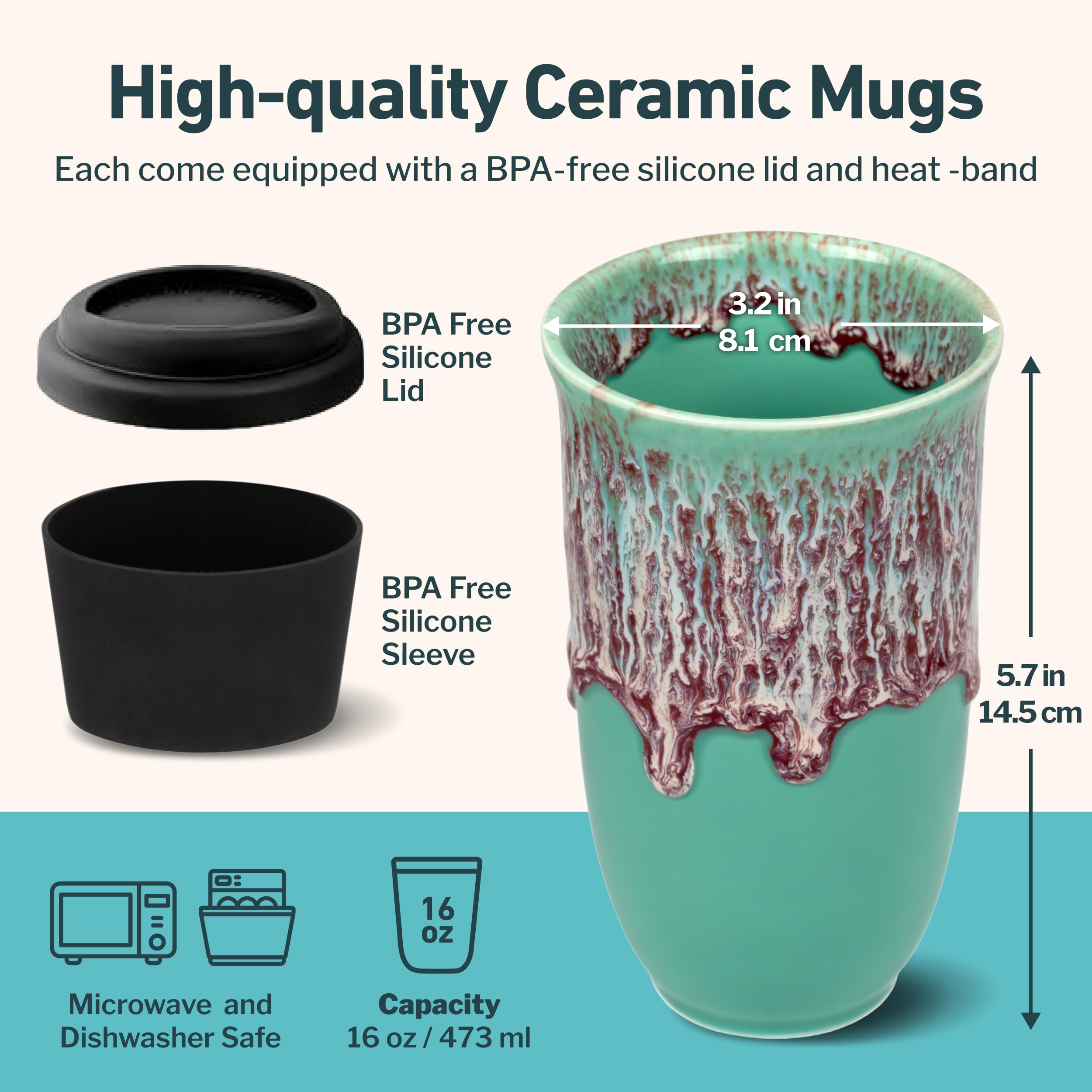 NOVA CERAMICS couvercle hermétique mis en valeur pour une boisson sans éclaboussures