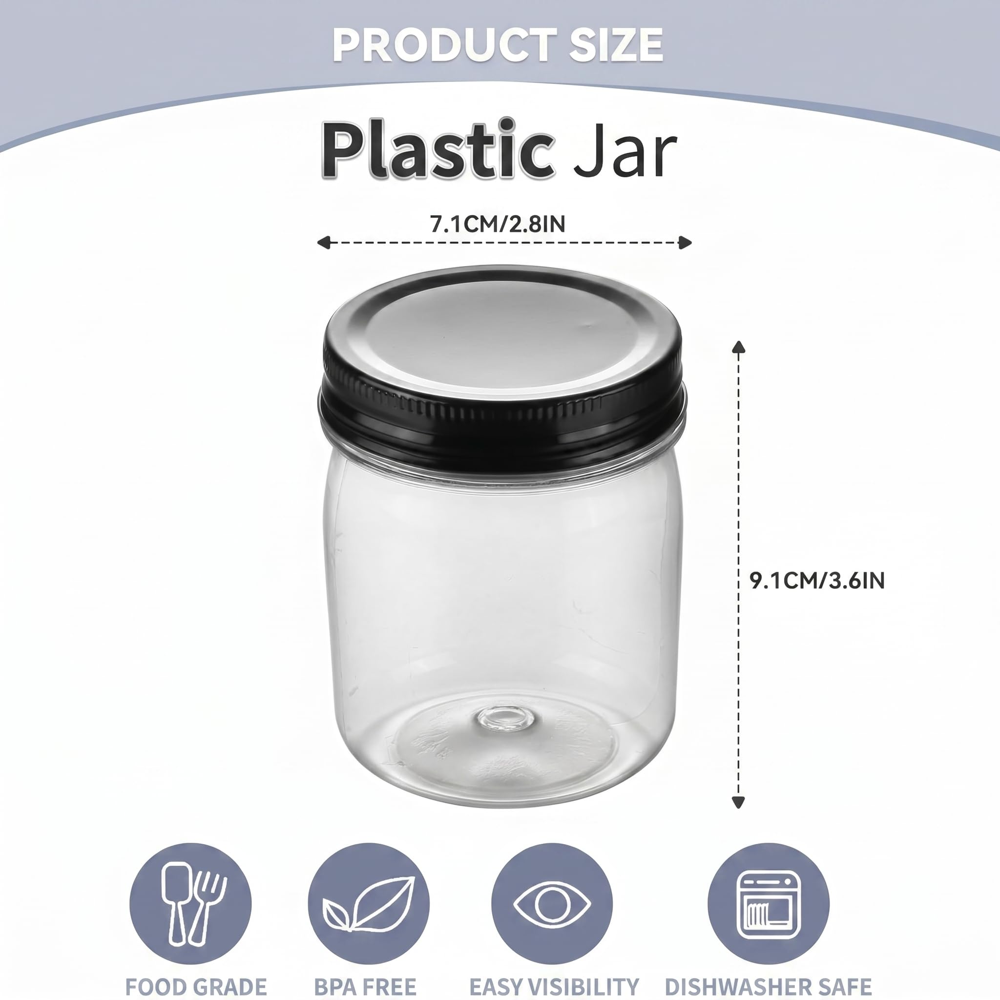 novelinks bocal plastique 8 oz couvercle noir assurant étanchéité