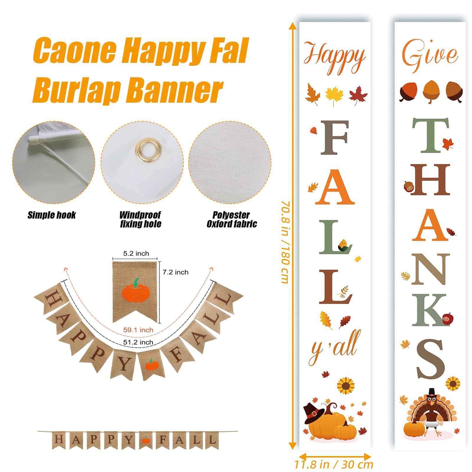 NQN bannière Happy Fall en toile de jute souligne message accueillant