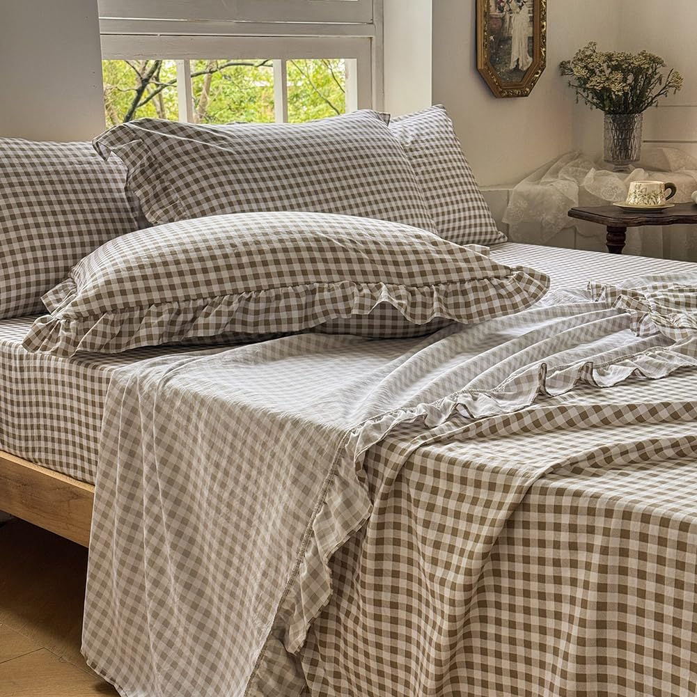 NSNLGSGC parure face ouverte montrant motif vichy tan et volants pour style chaleureux