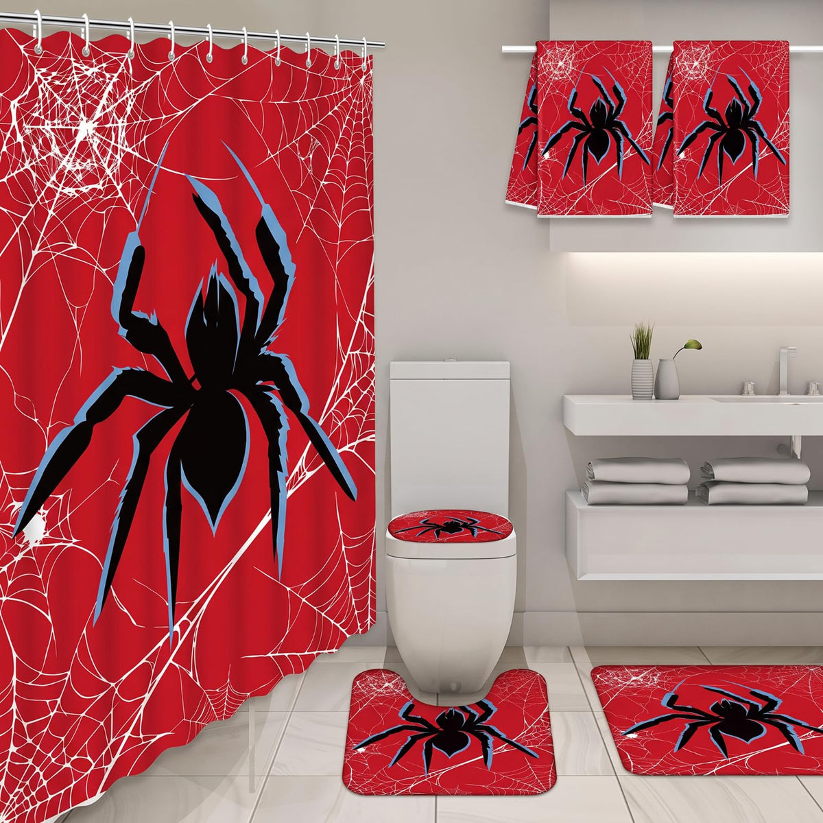 Nuanchu rideau de douche face motif araignée apportant protection contre l'eau