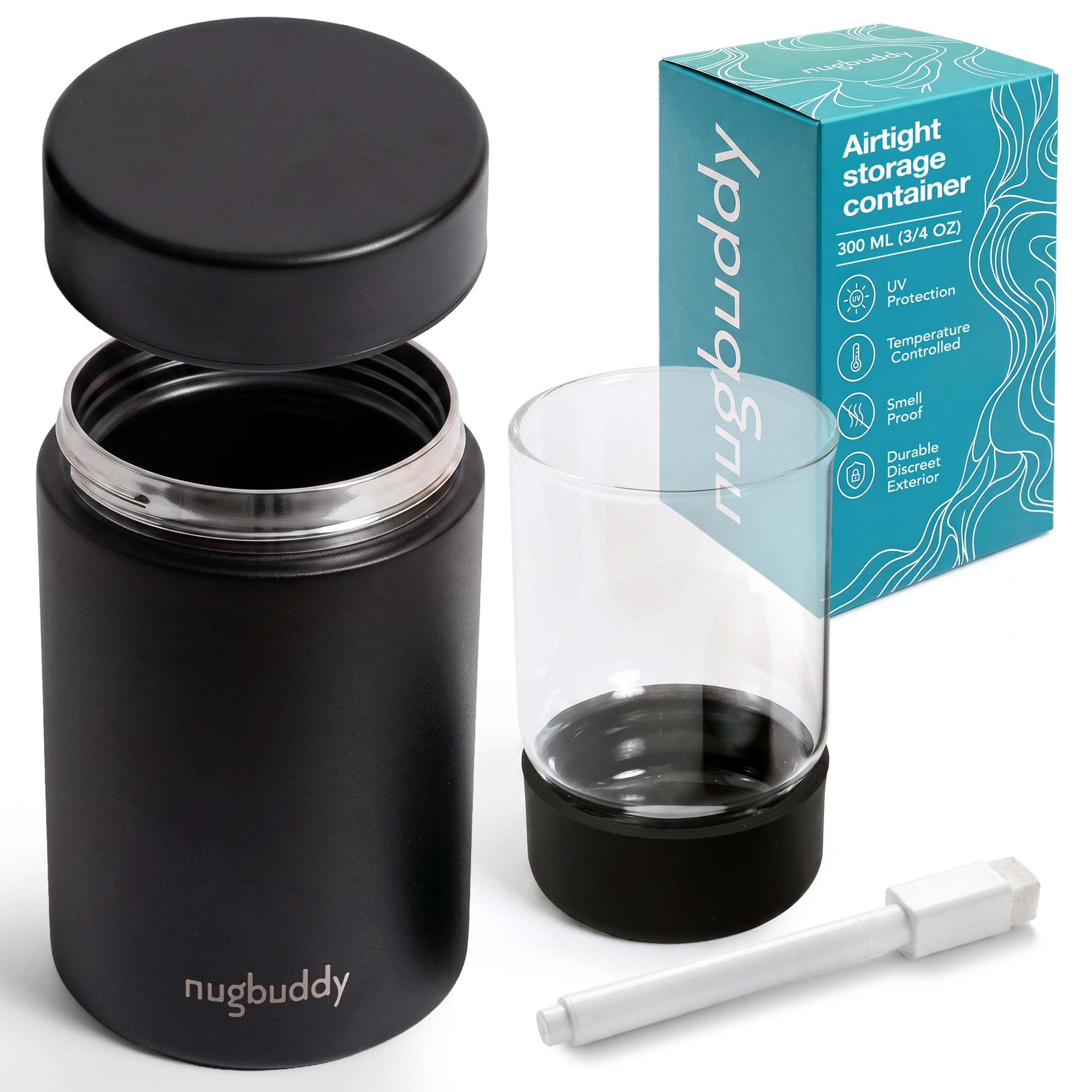nugbuddy vue de face du bocal en verre avec couvercle hermétique pour conservation sûre
