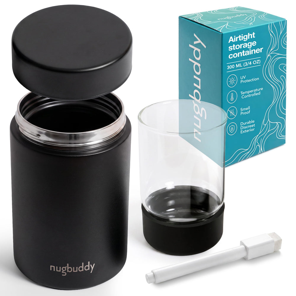 nugbuddy vue de face du bocal en verre avec couvercle hermétique pour conservation sûre