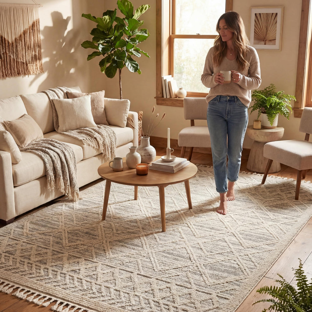 nuLOOM Ansley comparaison d'échelle à côté d'une porte pour dimensions