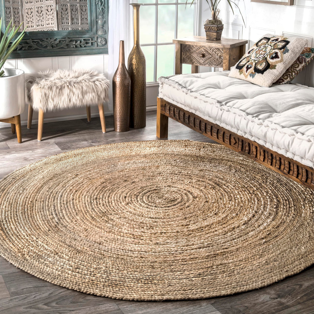 nuLOOM tapis rond face avant montrant silhouette et ton naturel