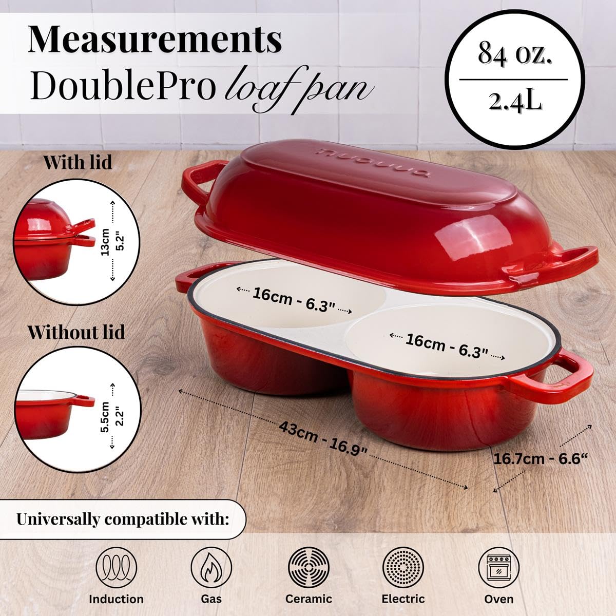 nuovva cocotte ouverte montrant deux emplacements 16,5 cm pour cuire simultanément
