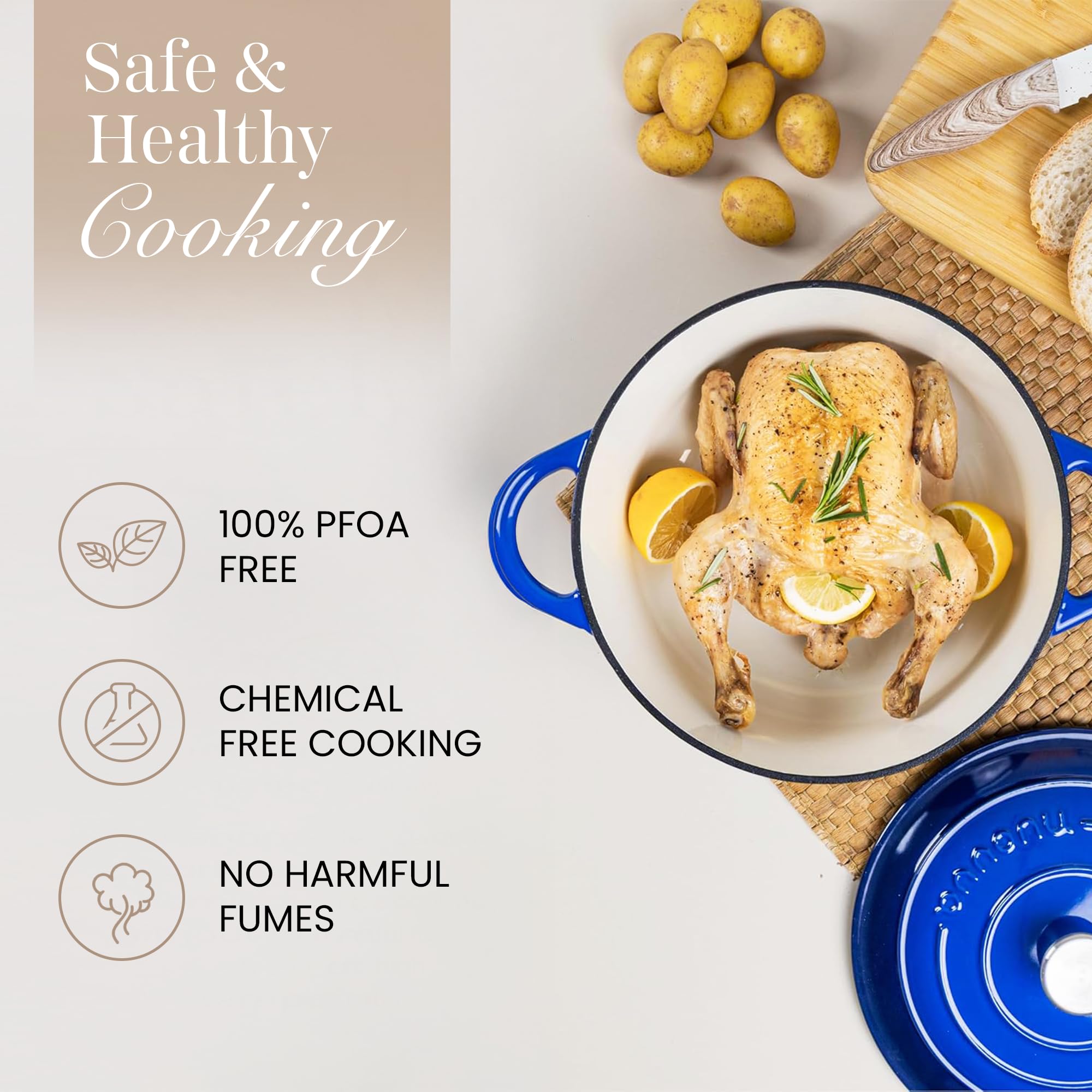 nuovva cocotte en usage sur plaque démontrant saisie uniforme des aliments