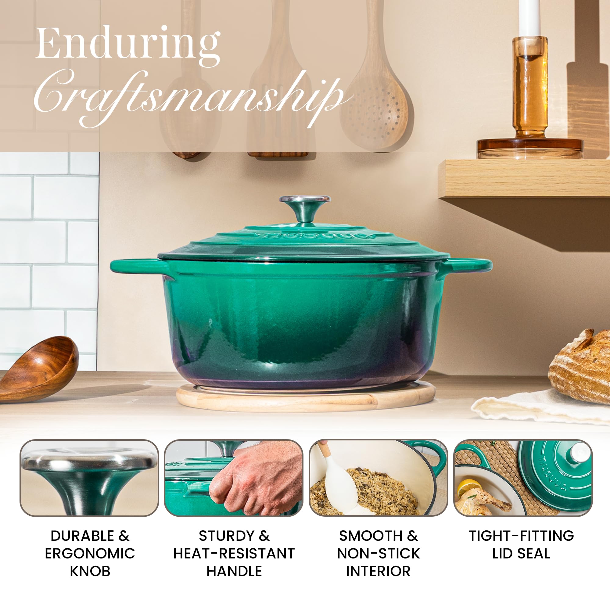 nuovva cocotte intérieur émaillé surface lisse, antiadhérence et entretien simplifié