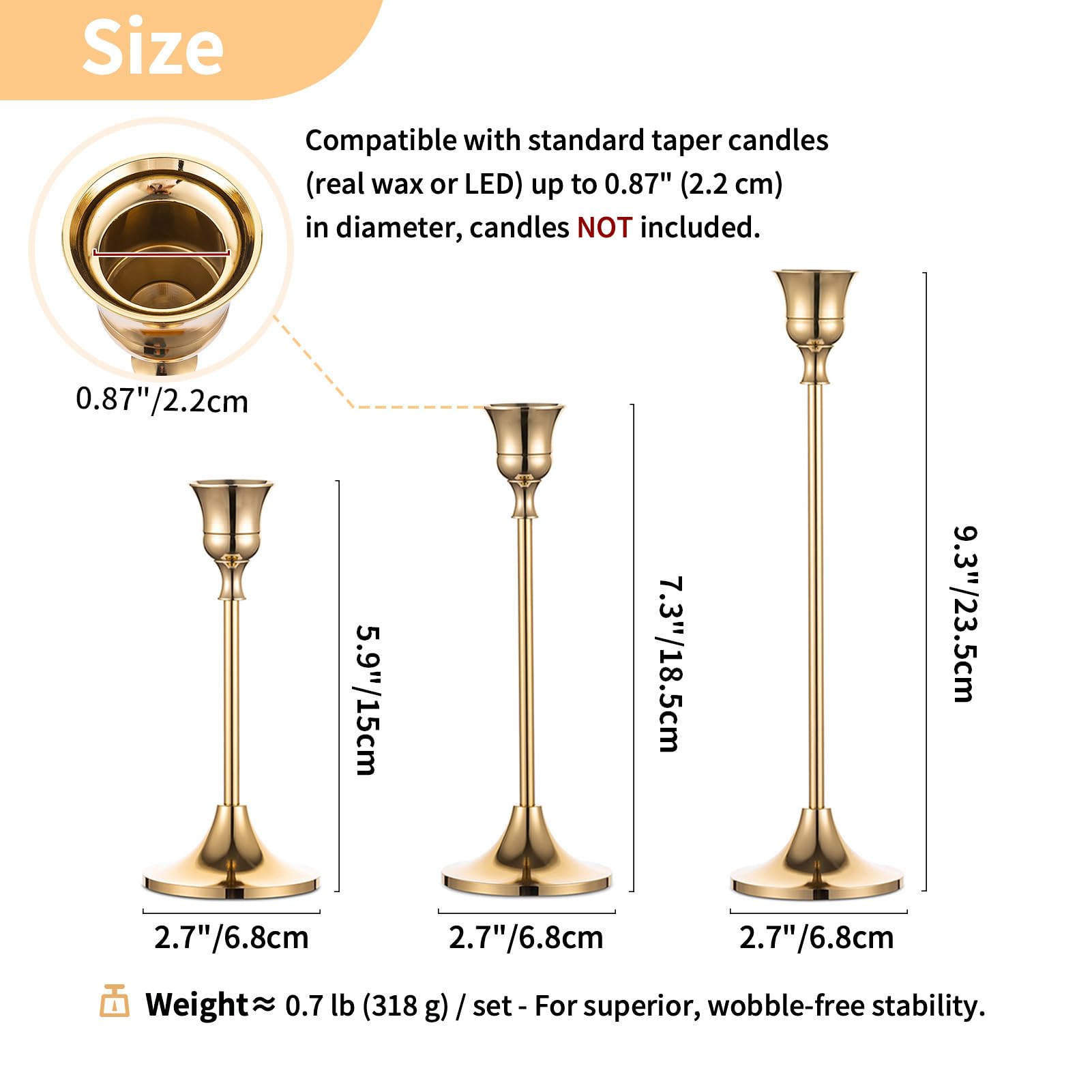 NUPTIO comparaison des trois hauteurs 15, 18,5 et 23,5 cm pour composition visuelle