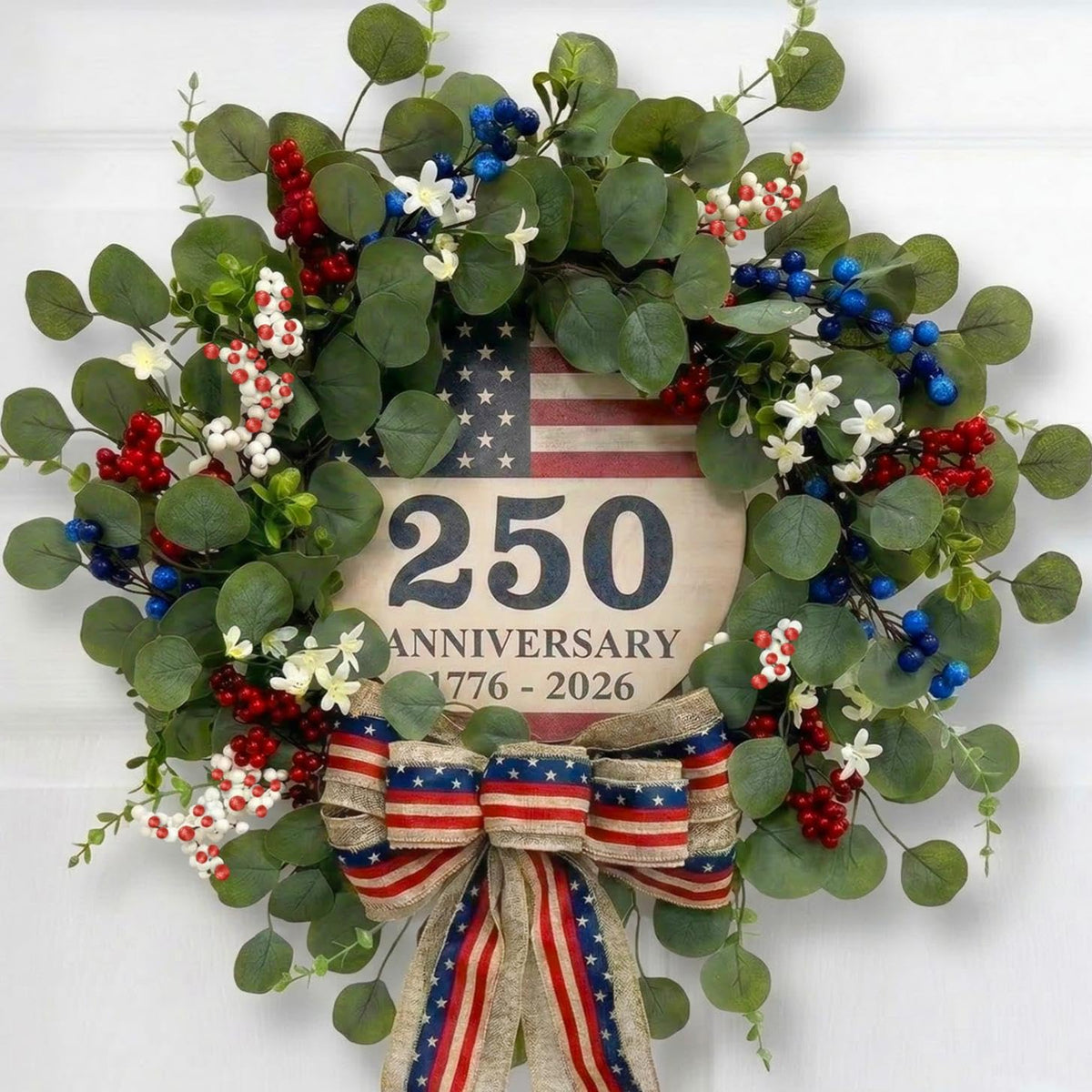 NUTIKAS couronne sur porte montrant accueil patriotique durable