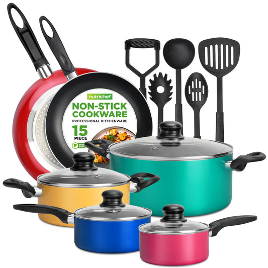 NutriChef vue face du set 15 pièces ergonomique et gain de place
