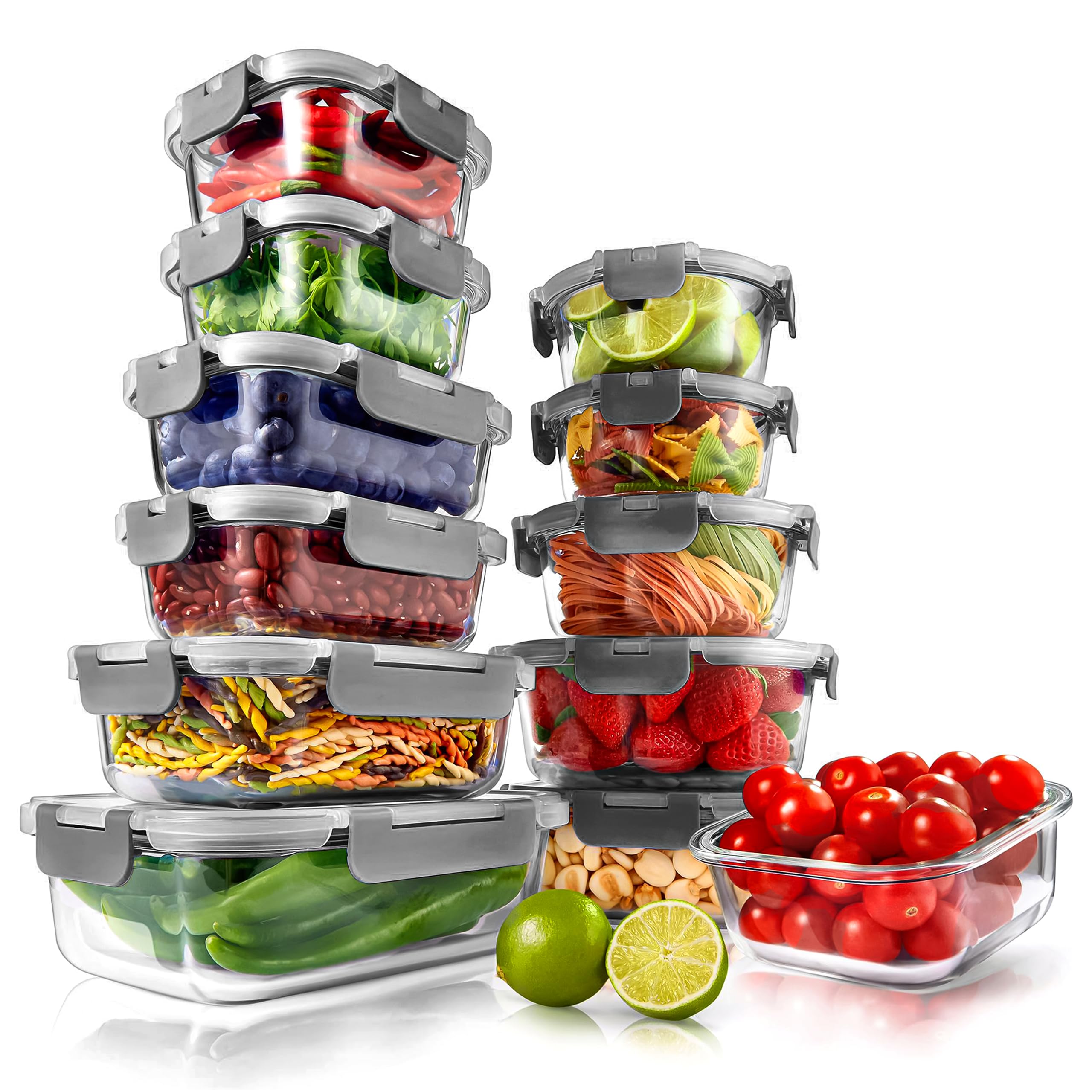 NutriChef vue frontale de l'ensemble de boîtes en verre pour organisation pratique